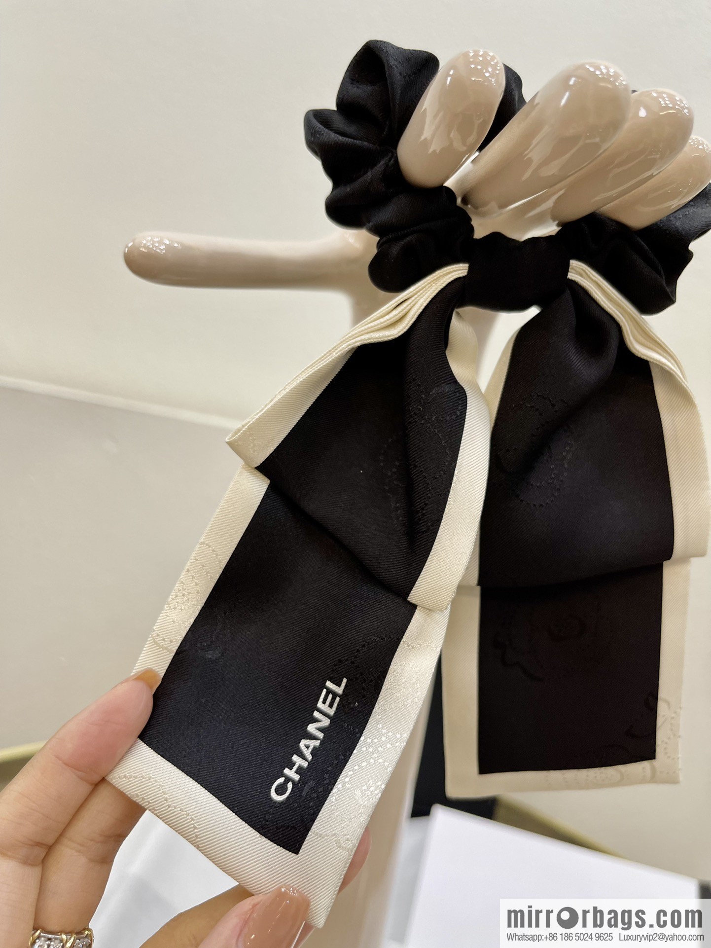 CHANEL CHANEL Camellia Flat Horn Bow 100% Silk Ribbon aa7530