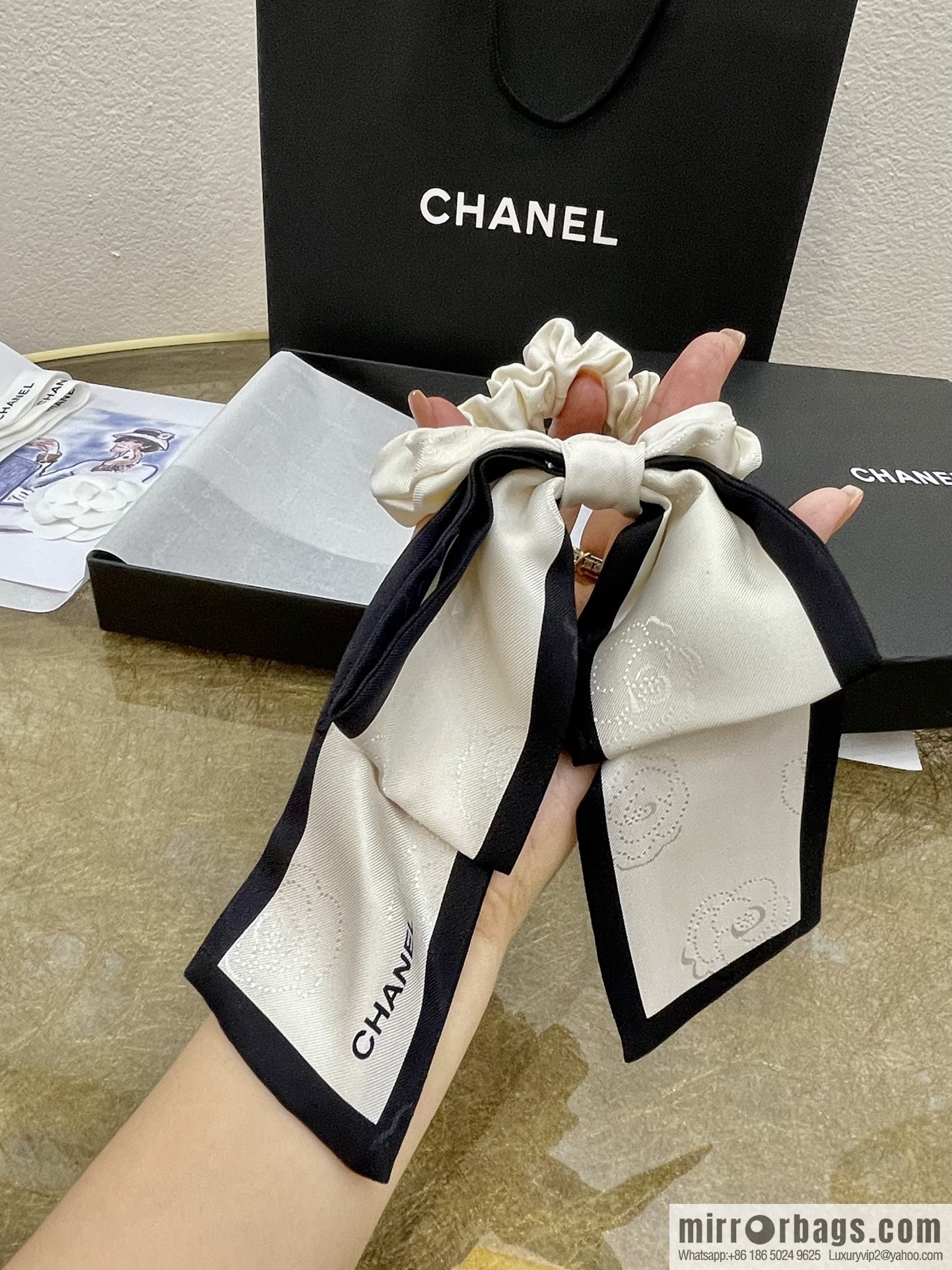 CHANEL CHANEL Camellia Flat Horn Bow 100% Silk Ribbon aa7530