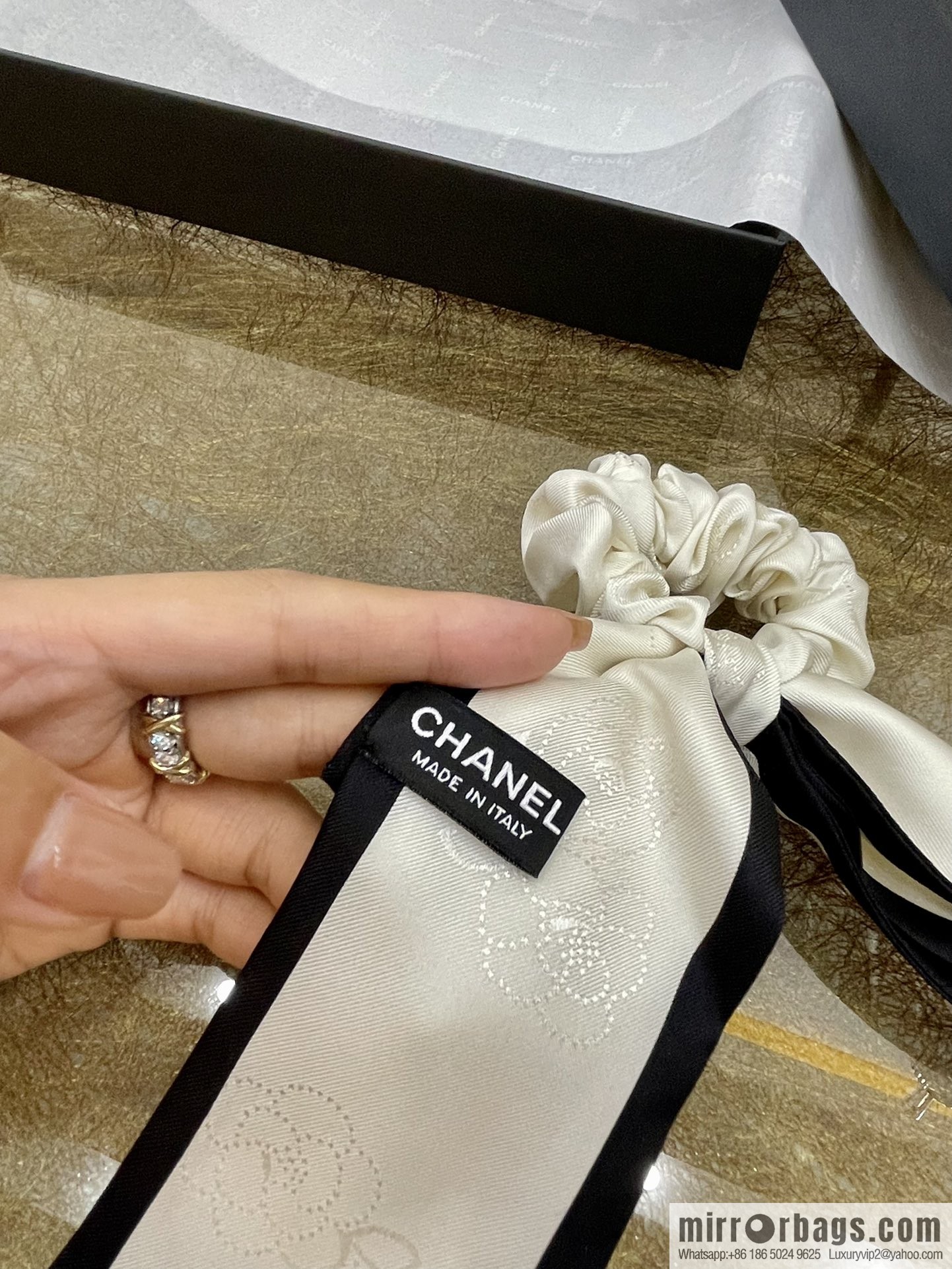 CHANEL CHANEL Camellia Flat Horn Bow 100% Silk Ribbon aa7530