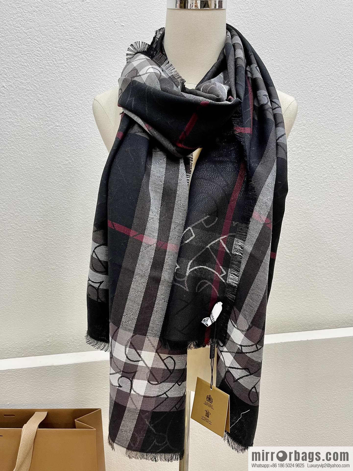 Burberry Burberry Metallic Logo Plaid Scarf
