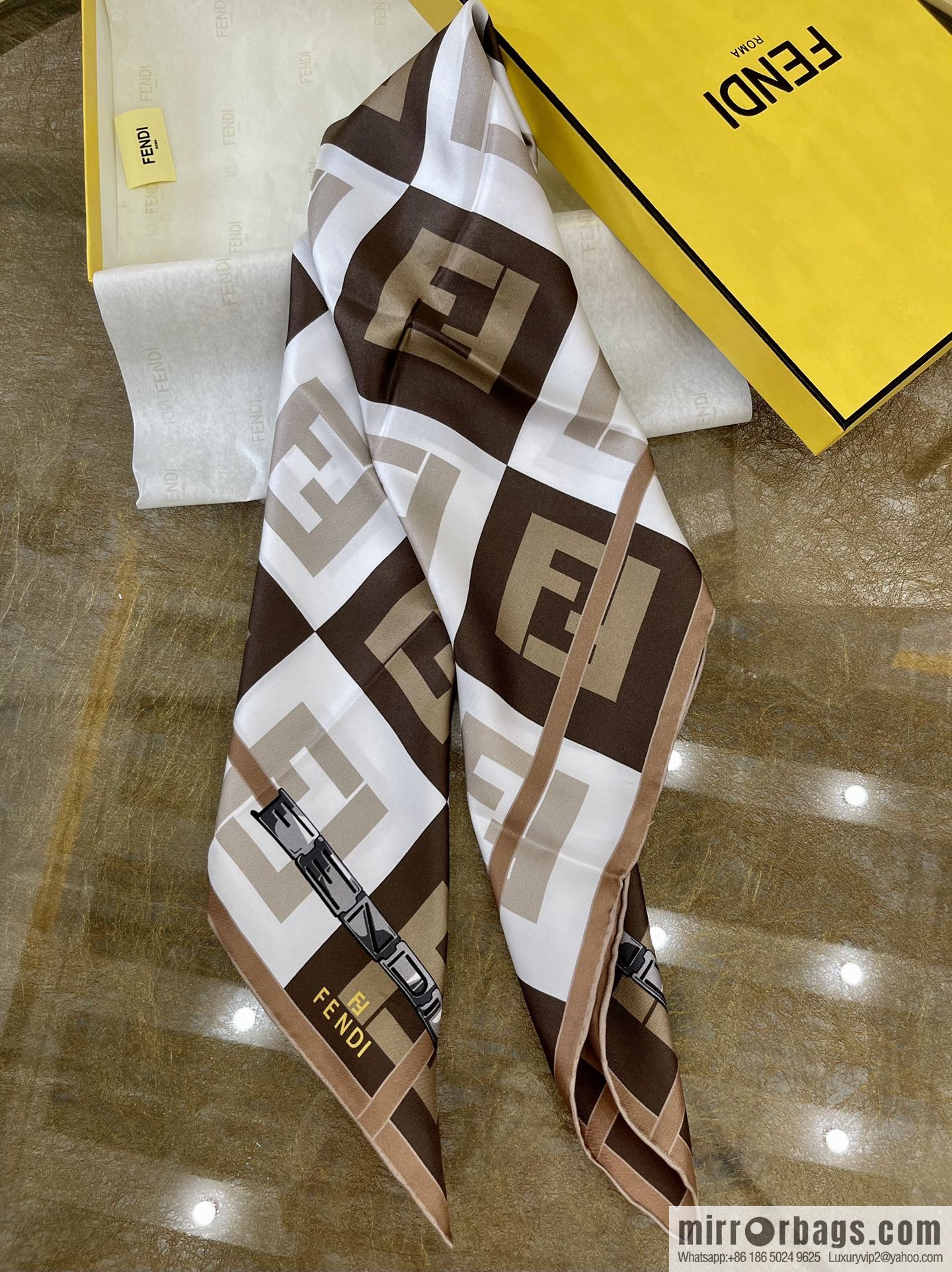 FENDI 100% silk double-sided printing and dyeing silk scarf FXT091