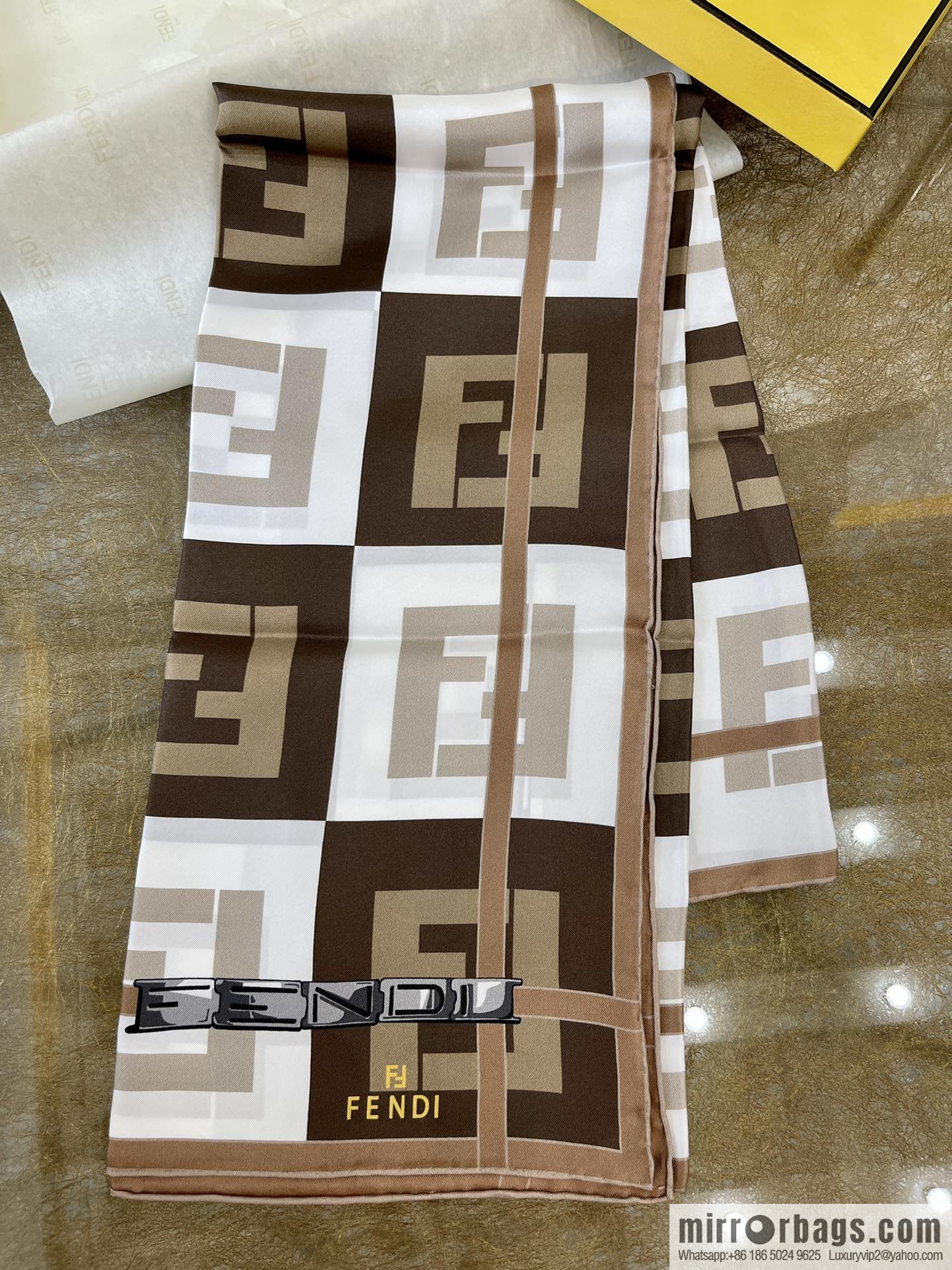 FENDI 100% silk double-sided printing and dyeing silk scarf FXT091