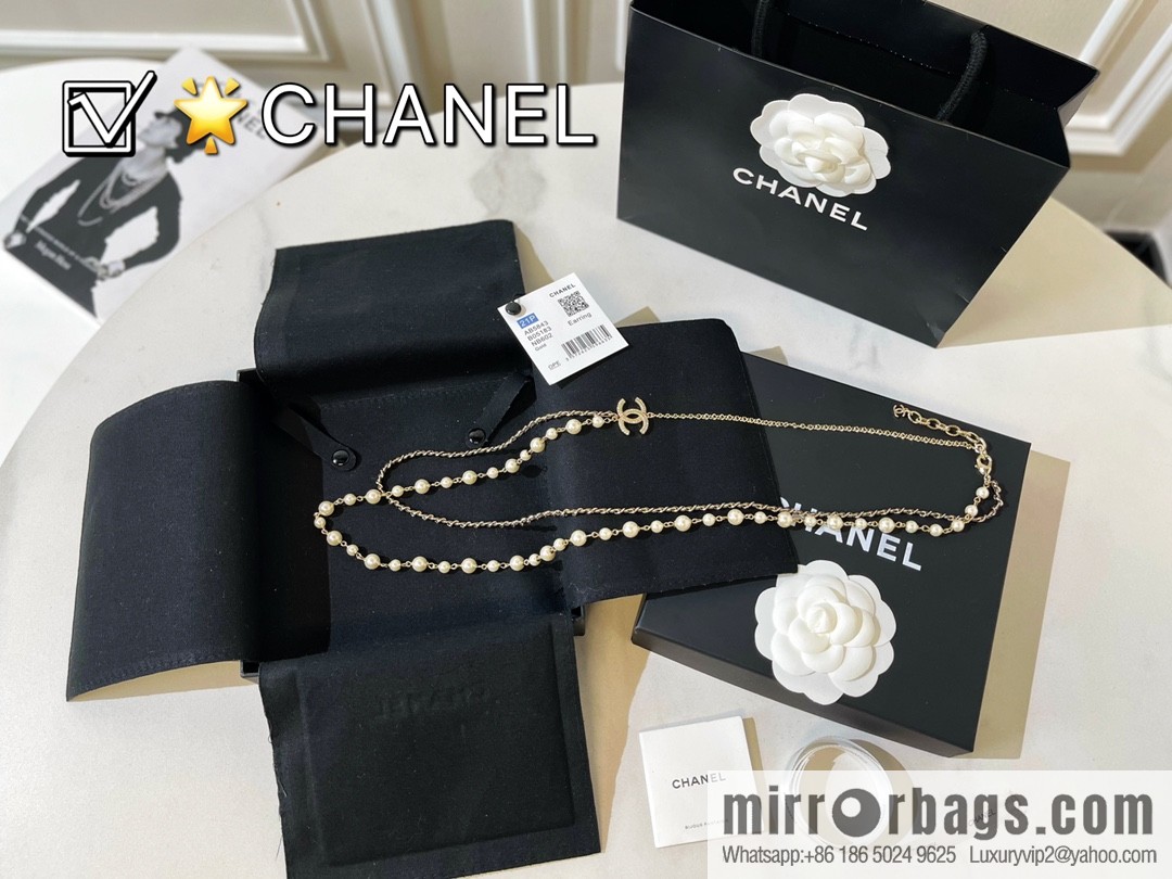 2021 new CHANEL Chanel double c pearl double layer black leather rope necklace
