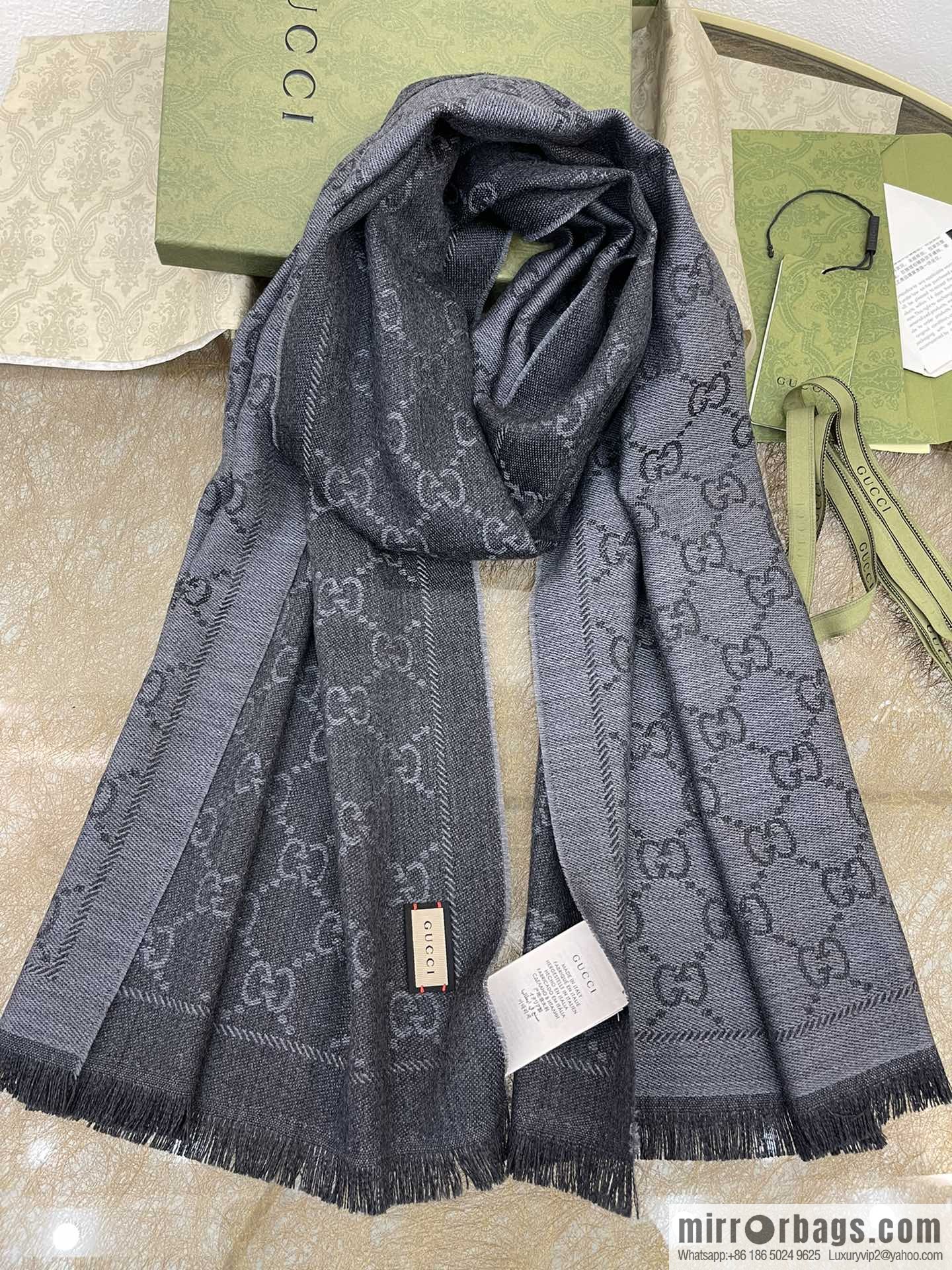 GUCCI Gucci GG Jacquard pattern knitted wool scarf 133483