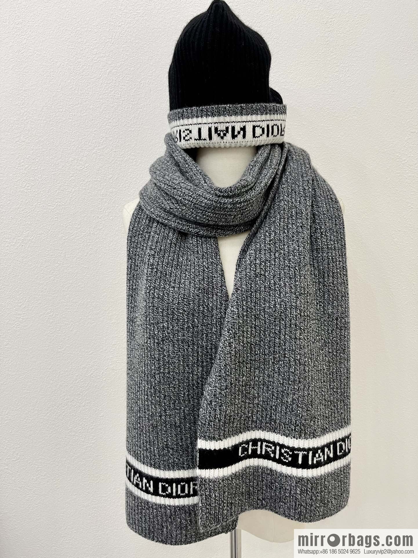 (Set) Dior Black Grey • D-White Scarf 05DWI314I007_C540