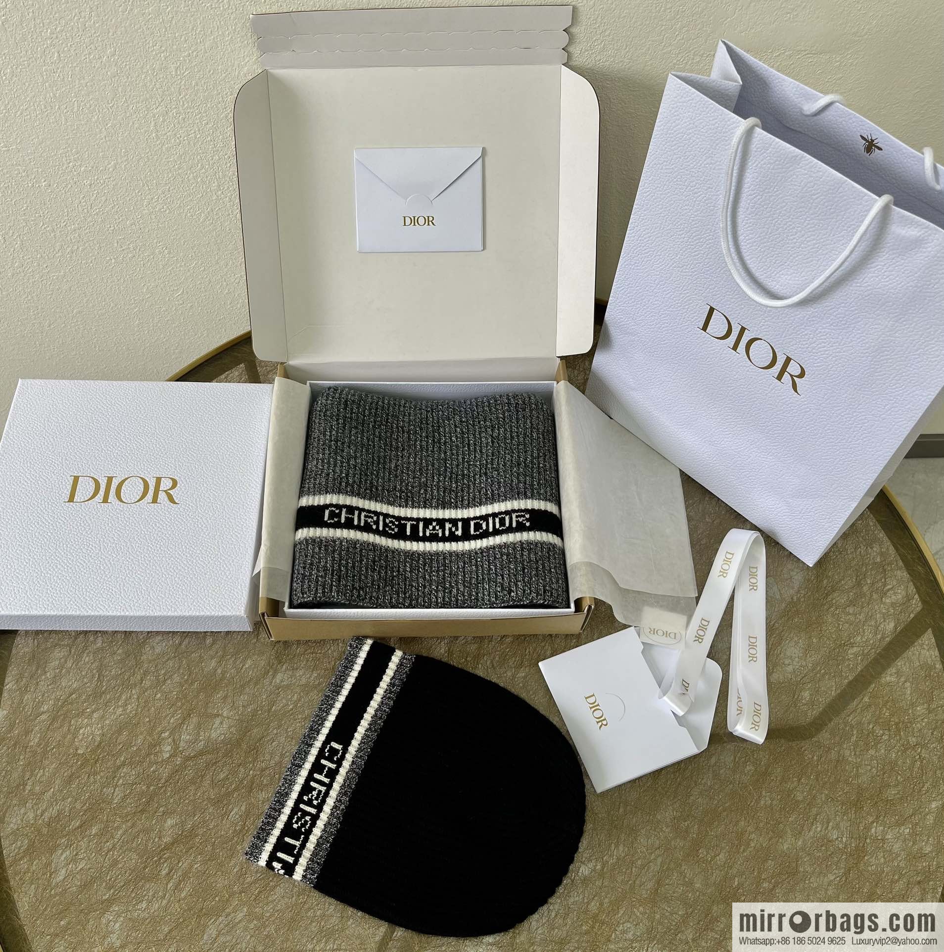 (Set) Dior Black Grey • D-White Scarf 05DWI314I007_C540