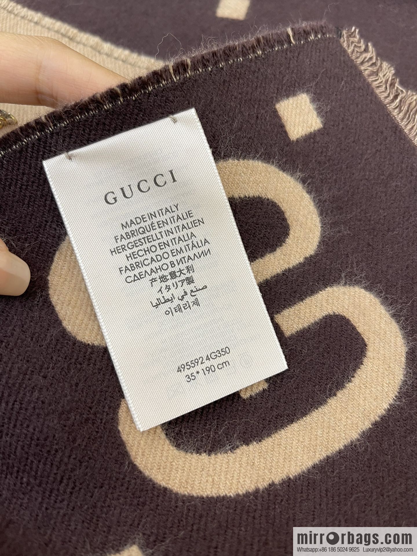 GUCCI Gucci Brown and Beige GG Jacquard Wool Silk Scarf 495592