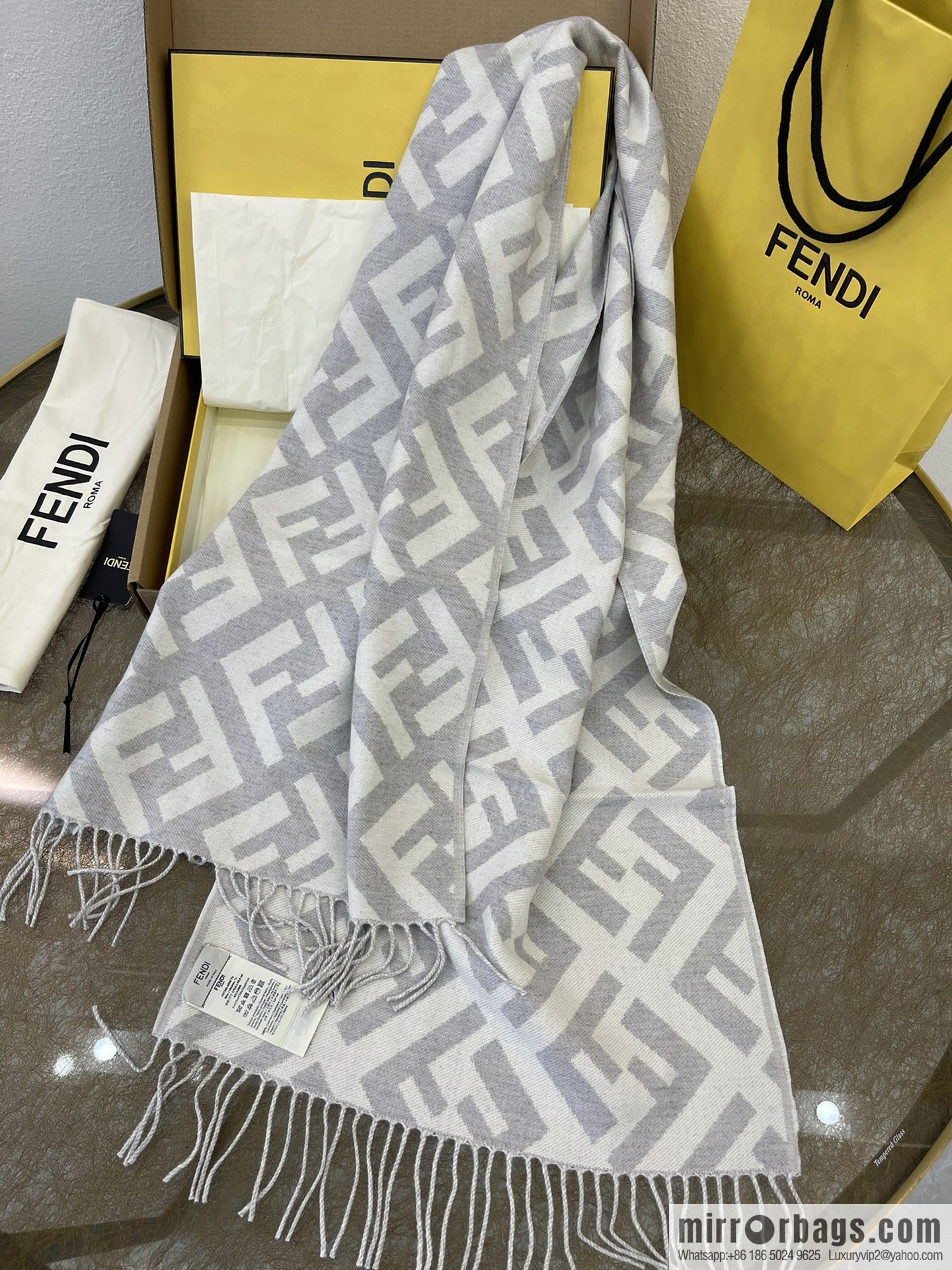 FENDI Fendi Classic FF Logo Cashmere Scarf FXT260