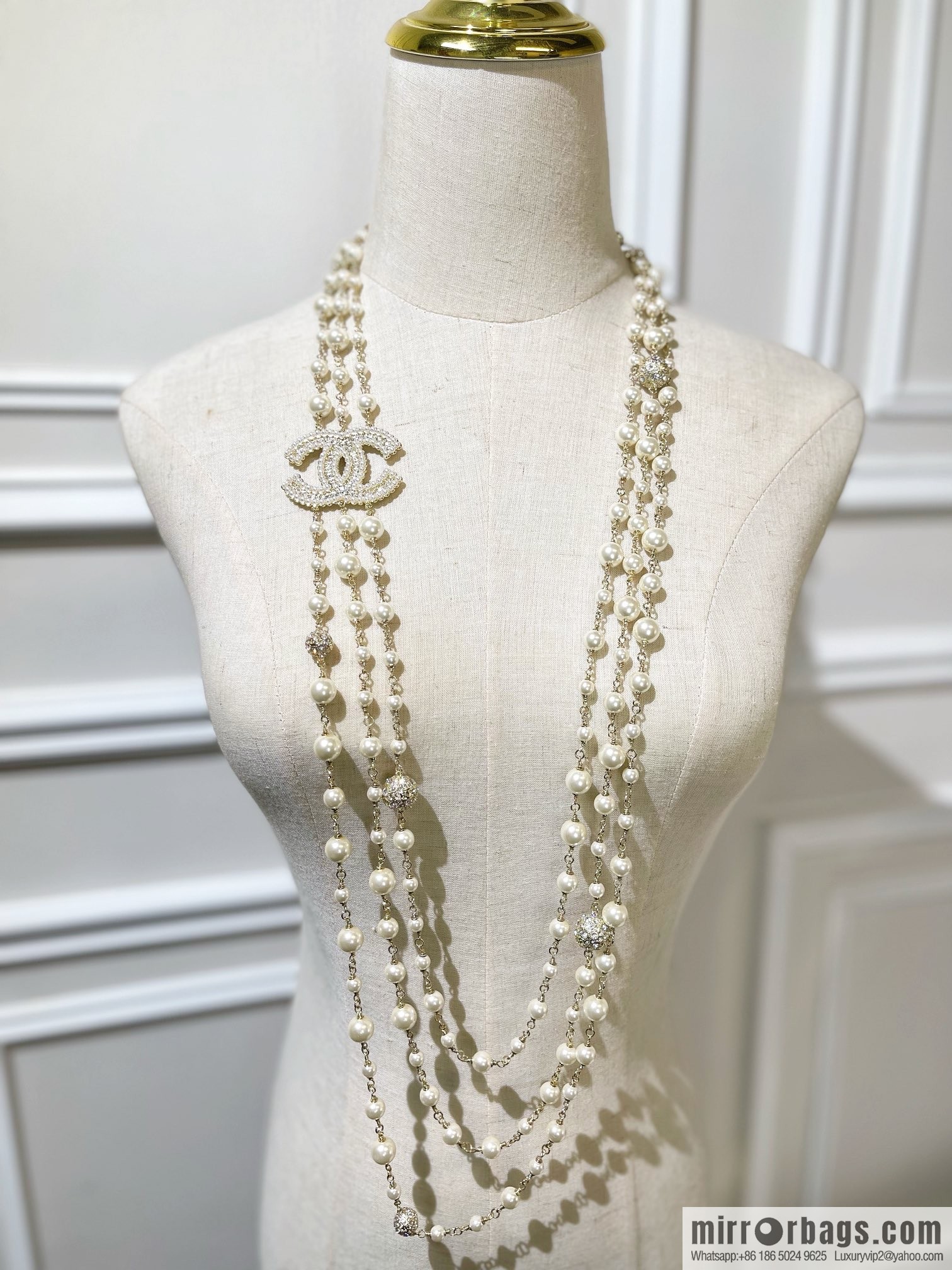 New ☑️ CHANEL Chanel double c three-layer pearl sweater chain necklace