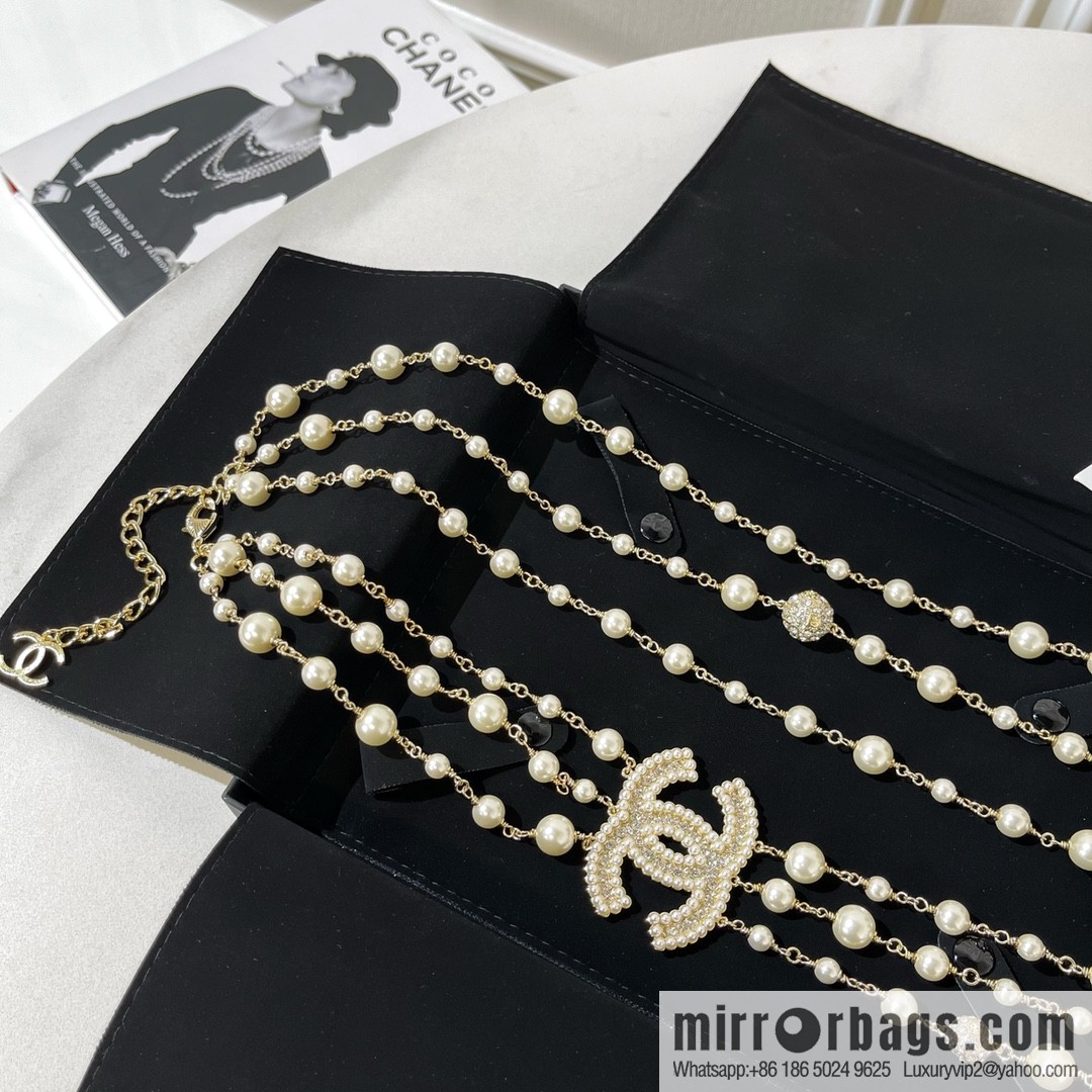New ☑️ CHANEL Chanel double c three-layer pearl sweater chain necklace