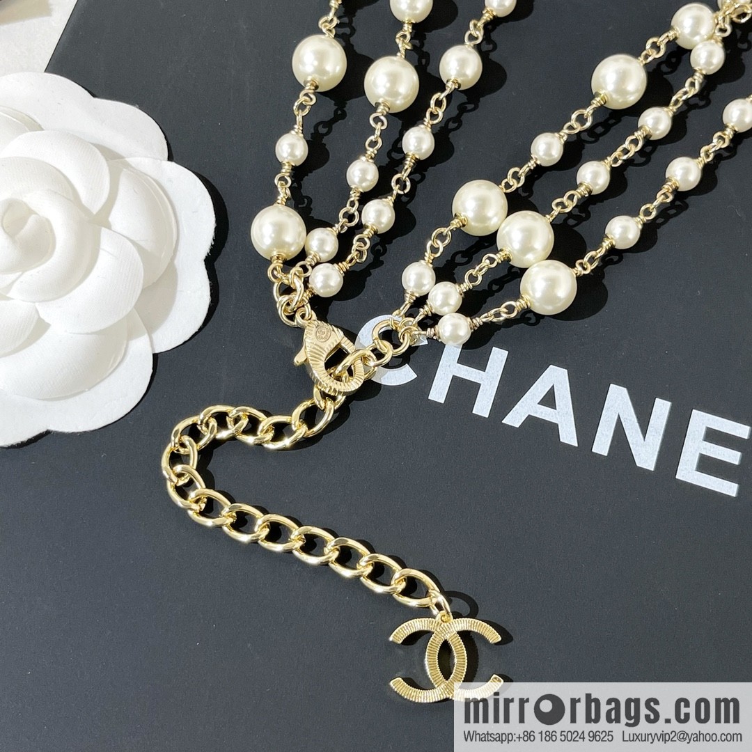 New ☑️ CHANEL Chanel double c three-layer pearl sweater chain necklace
