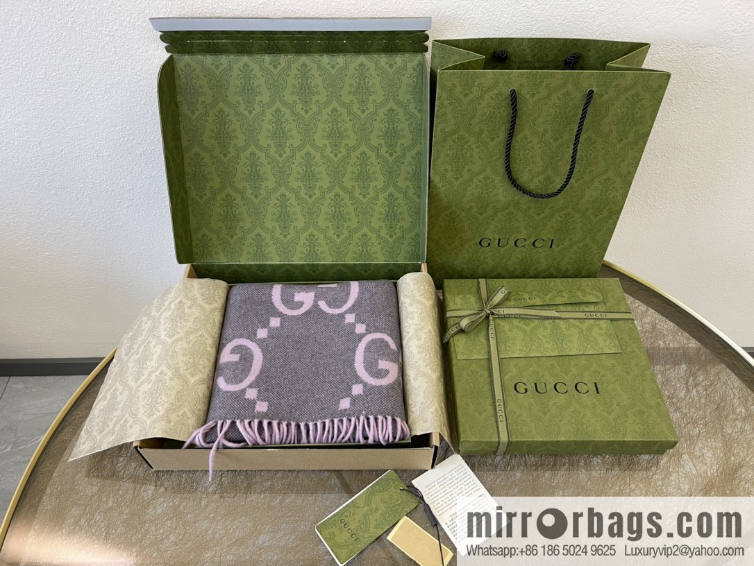 GUCCI Gucci GG pattern fringed detail pure cashmere scarf 674275