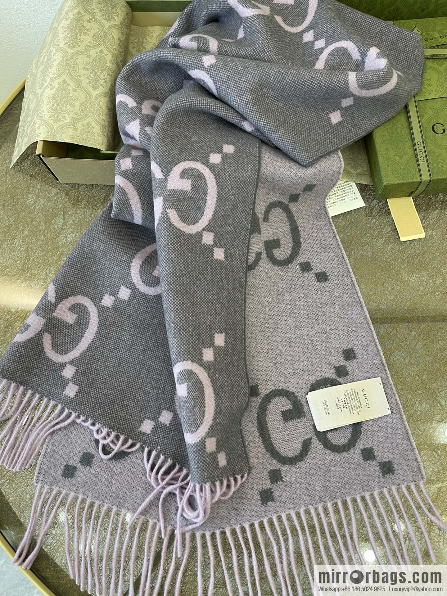 GUCCI Gucci GG pattern fringed detail pure cashmere scarf 674275