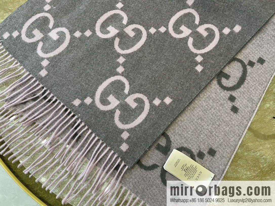 GUCCI Gucci GG pattern fringed detail pure cashmere scarf 674275