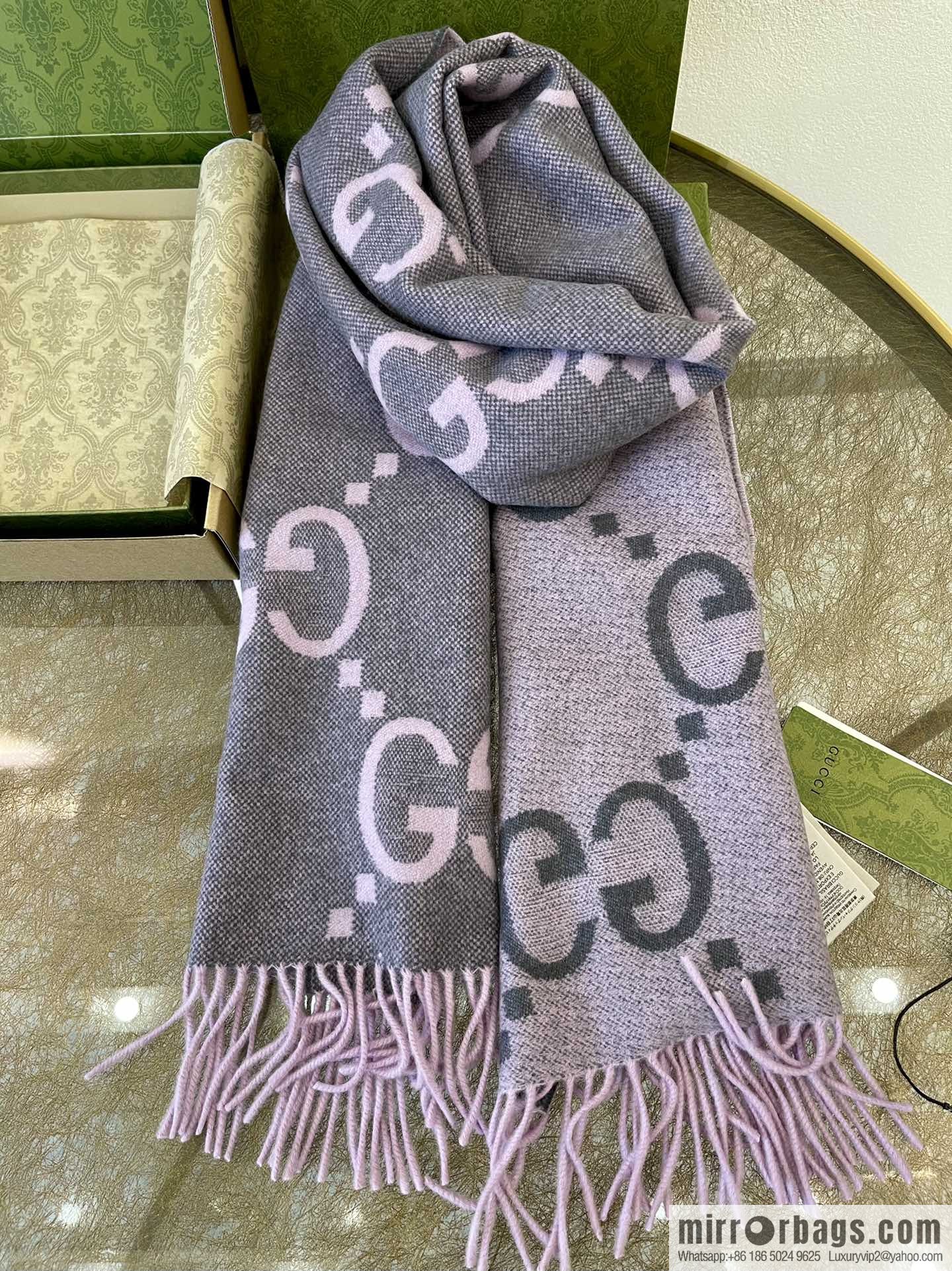 GUCCI Gucci GG pattern fringed detail pure cashmere scarf 674275