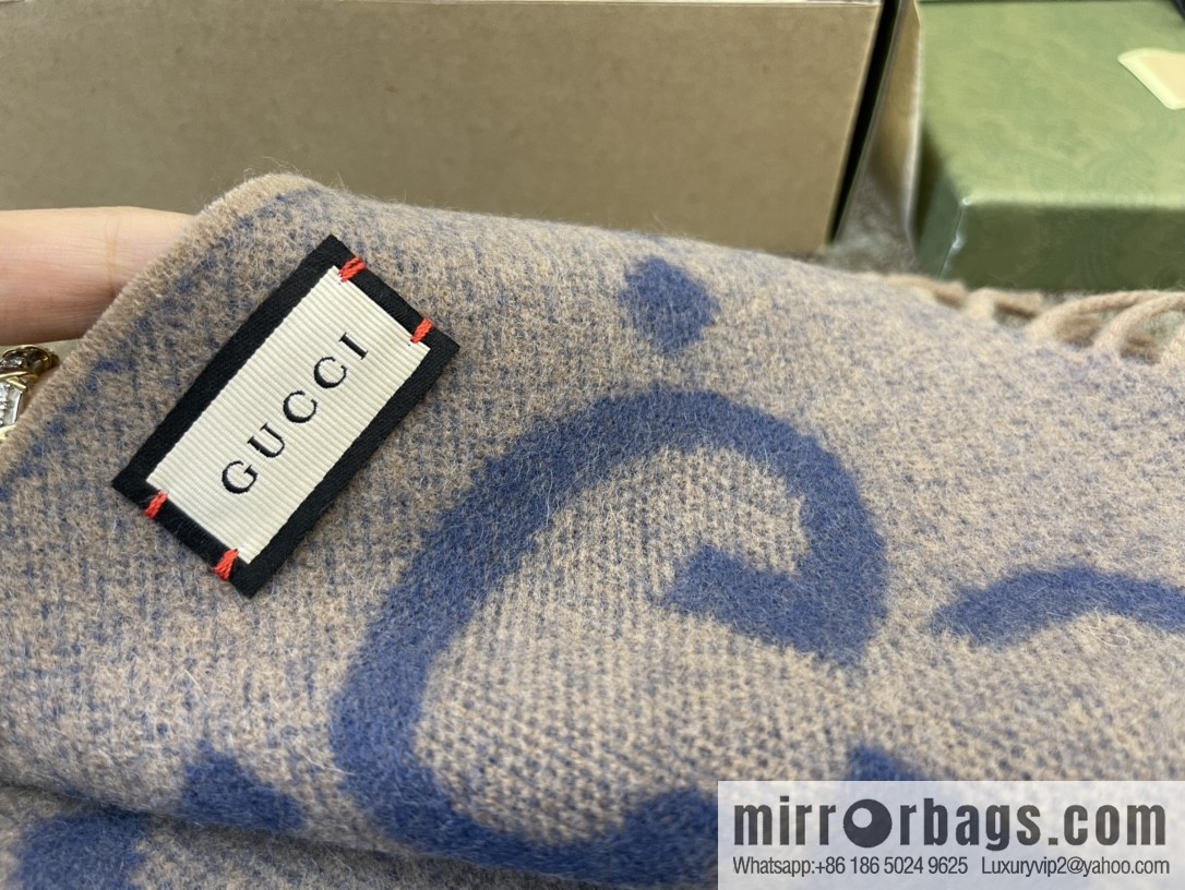 GUCCI Gucci GG pattern fringed detail pure cashmere scarf 674275