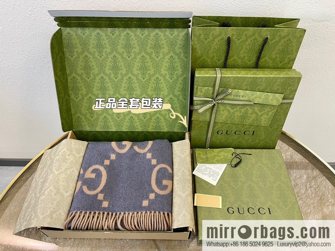 GUCCI Gucci GG pattern fringed detail pure cashmere scarf 674275