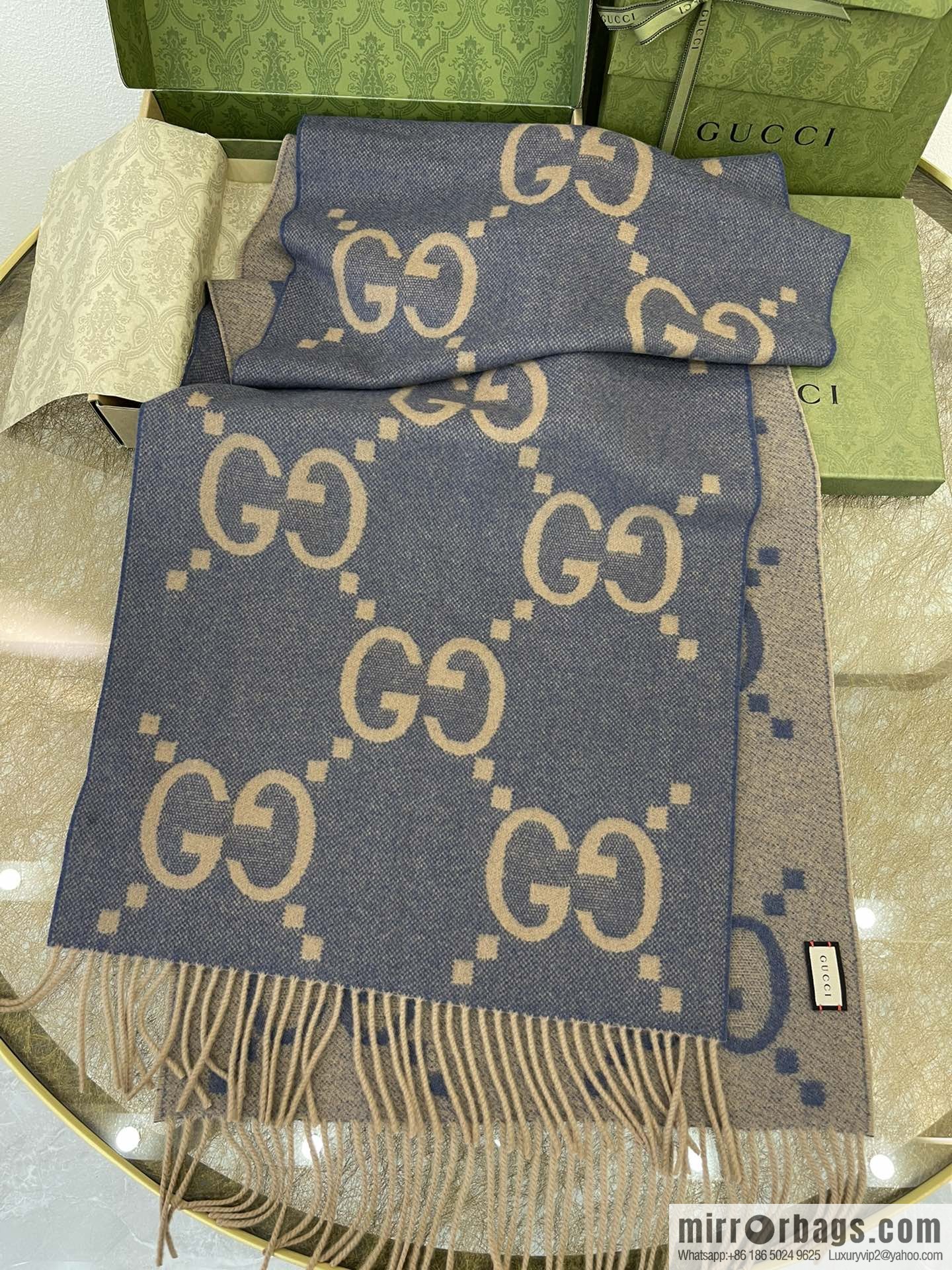 GUCCI Gucci GG pattern fringed detail pure cashmere scarf 674275