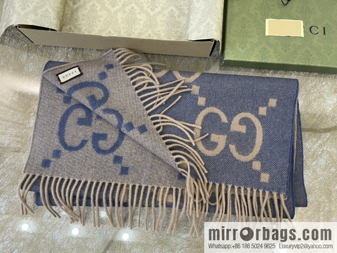 GUCCI Gucci GG pattern fringed detail pure cashmere scarf 674275