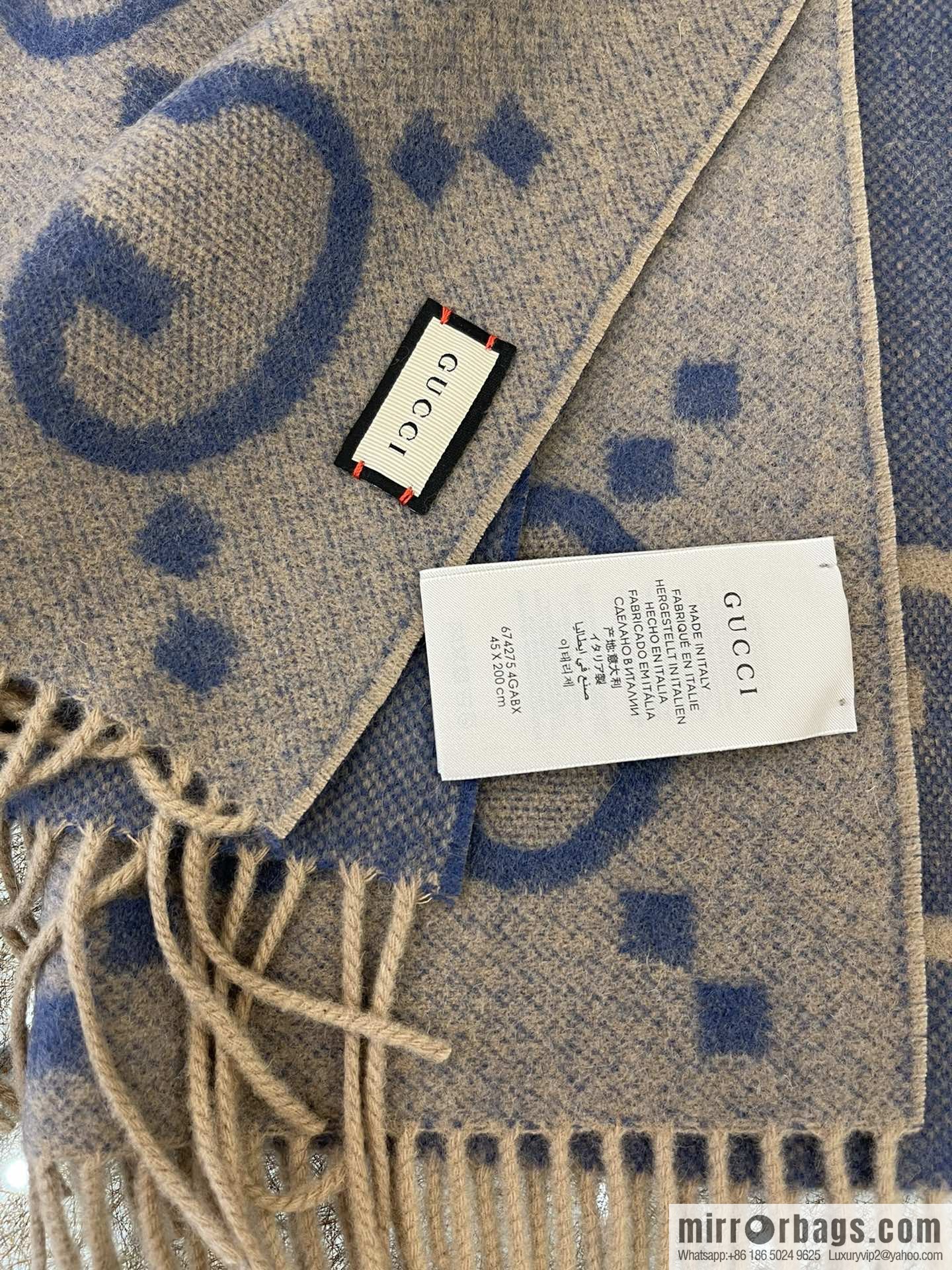 GUCCI Gucci GG pattern fringed detail pure cashmere scarf 674275