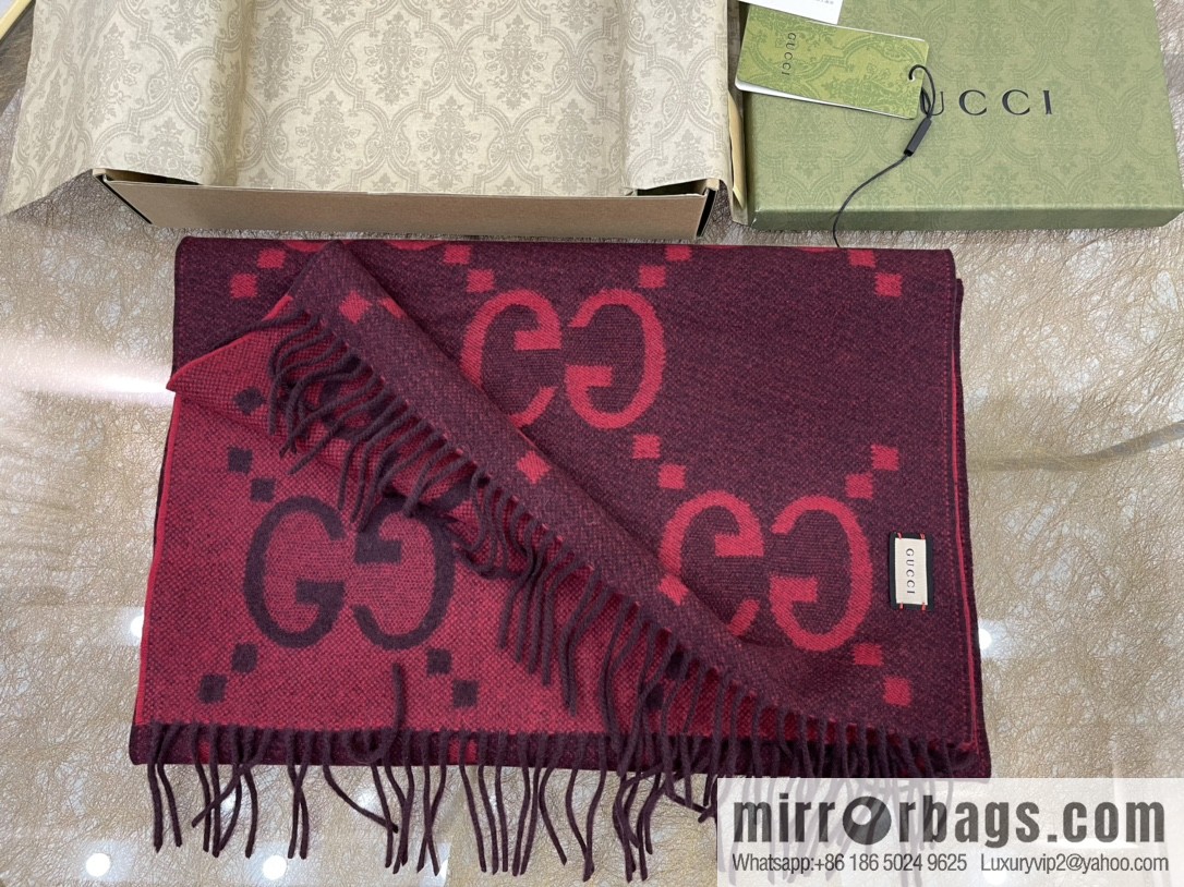 GUCCI Gucci GG pattern fringed detail pure cashmere scarf 674275