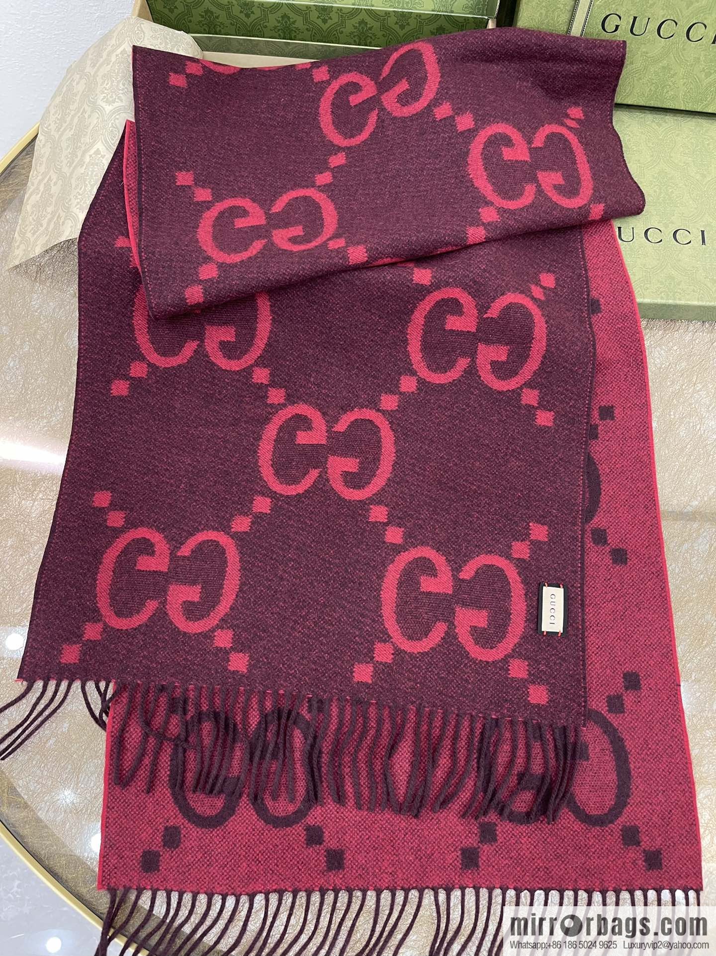 GUCCI Gucci GG pattern fringed detail pure cashmere scarf 674275