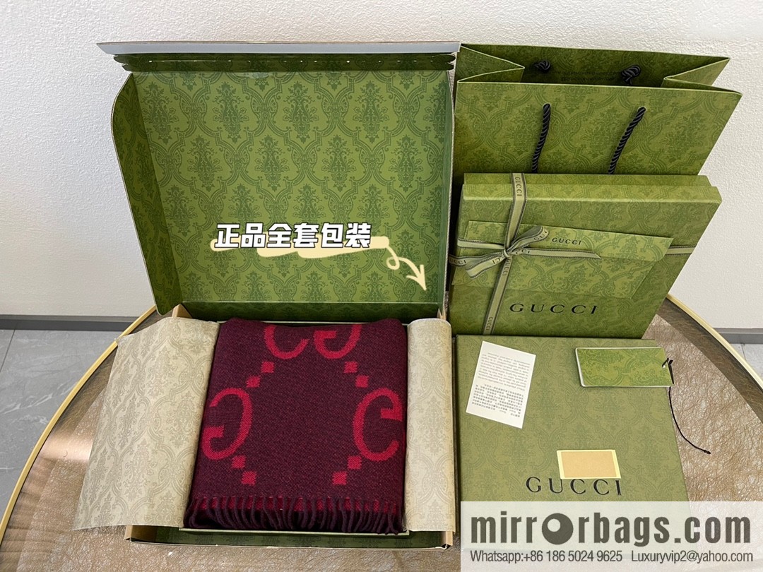 GUCCI Gucci GG pattern fringed detail pure cashmere scarf 674275