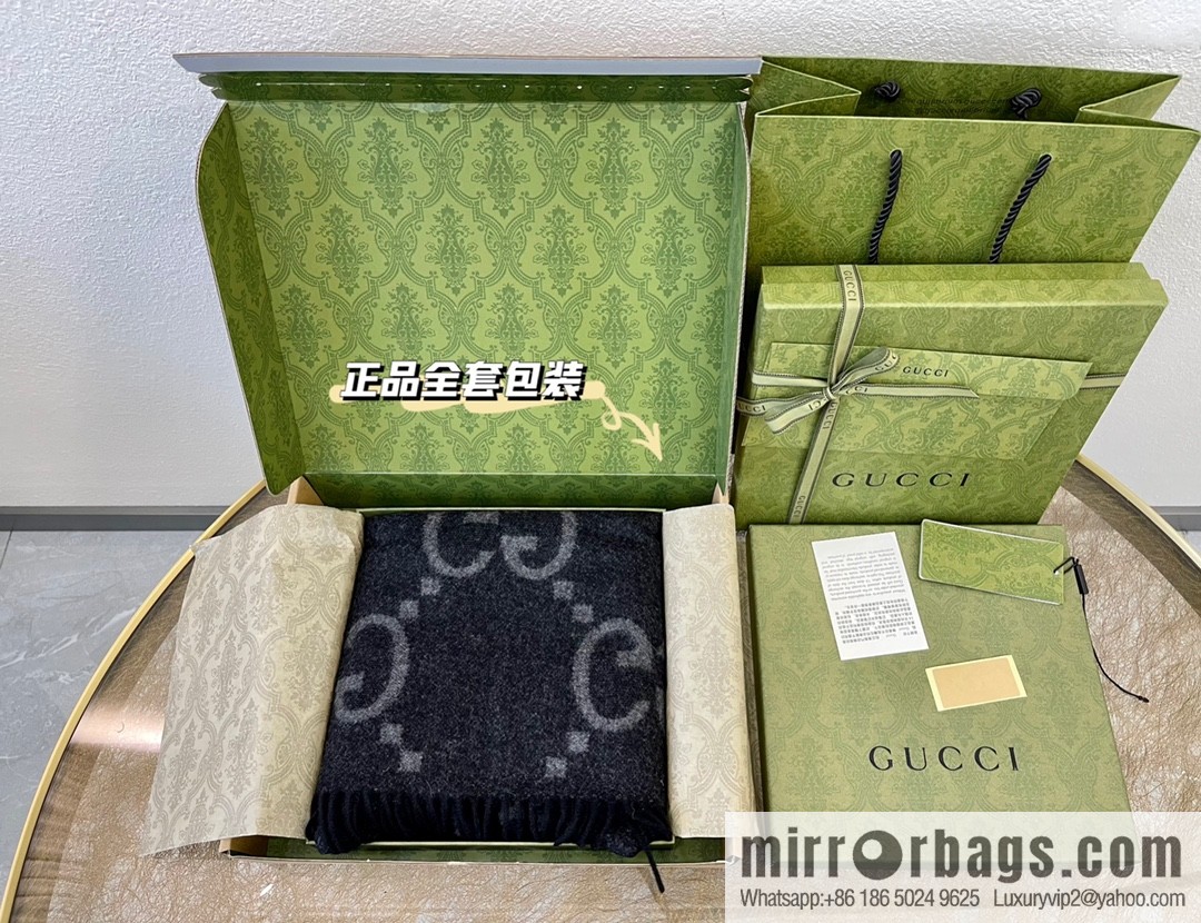 GUCCI Gucci GG pattern fringed detail pure cashmere scarf 674275