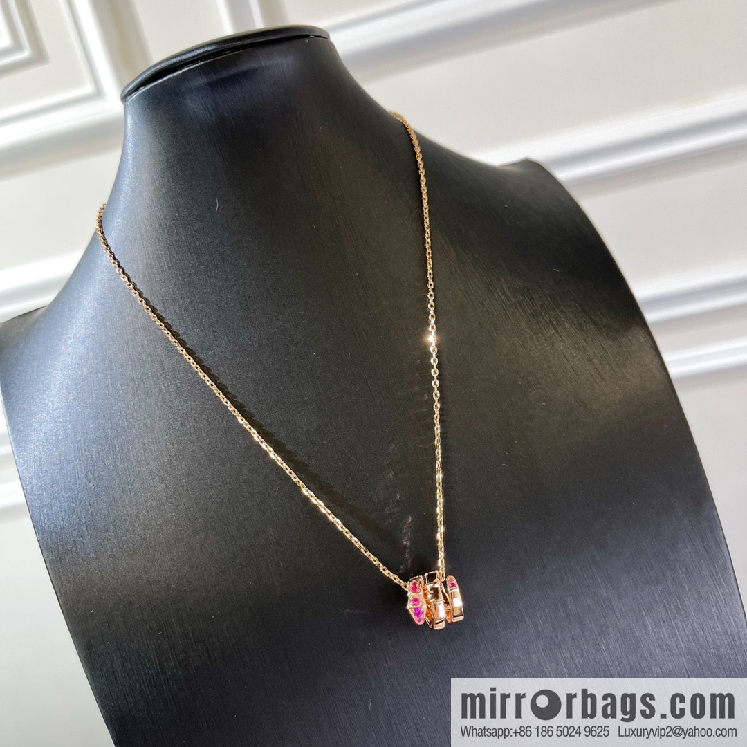 BVLGARI Bulgari classic snake bone pink diamond necklace