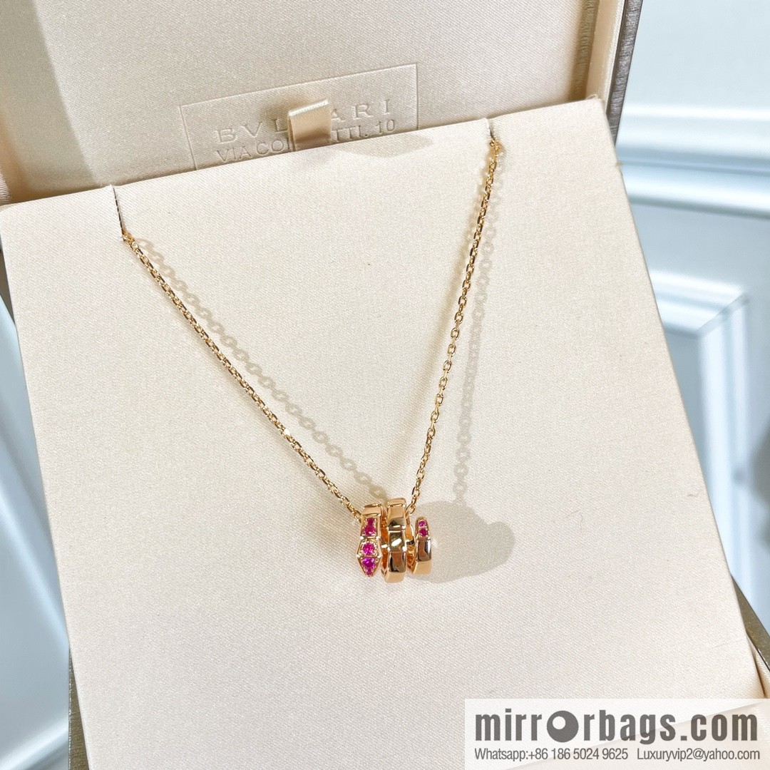 BVLGARI Bulgari classic snake bone pink diamond necklace