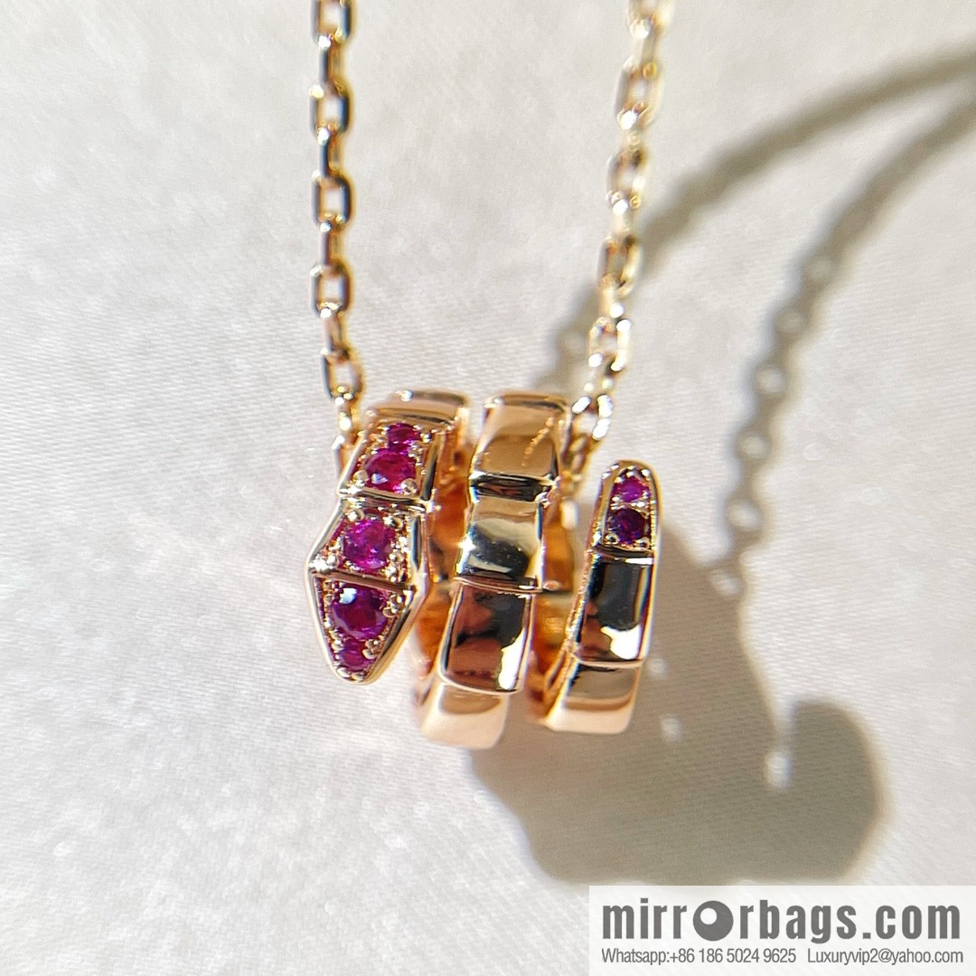 BVLGARI Bulgari classic snake bone pink diamond necklace