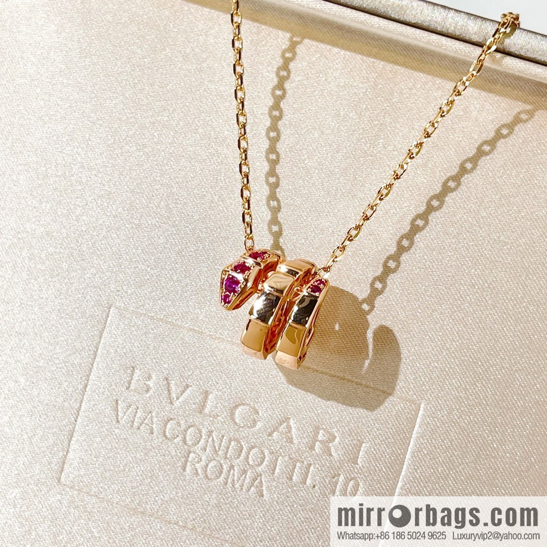 BVLGARI Bulgari classic snake bone pink diamond necklace