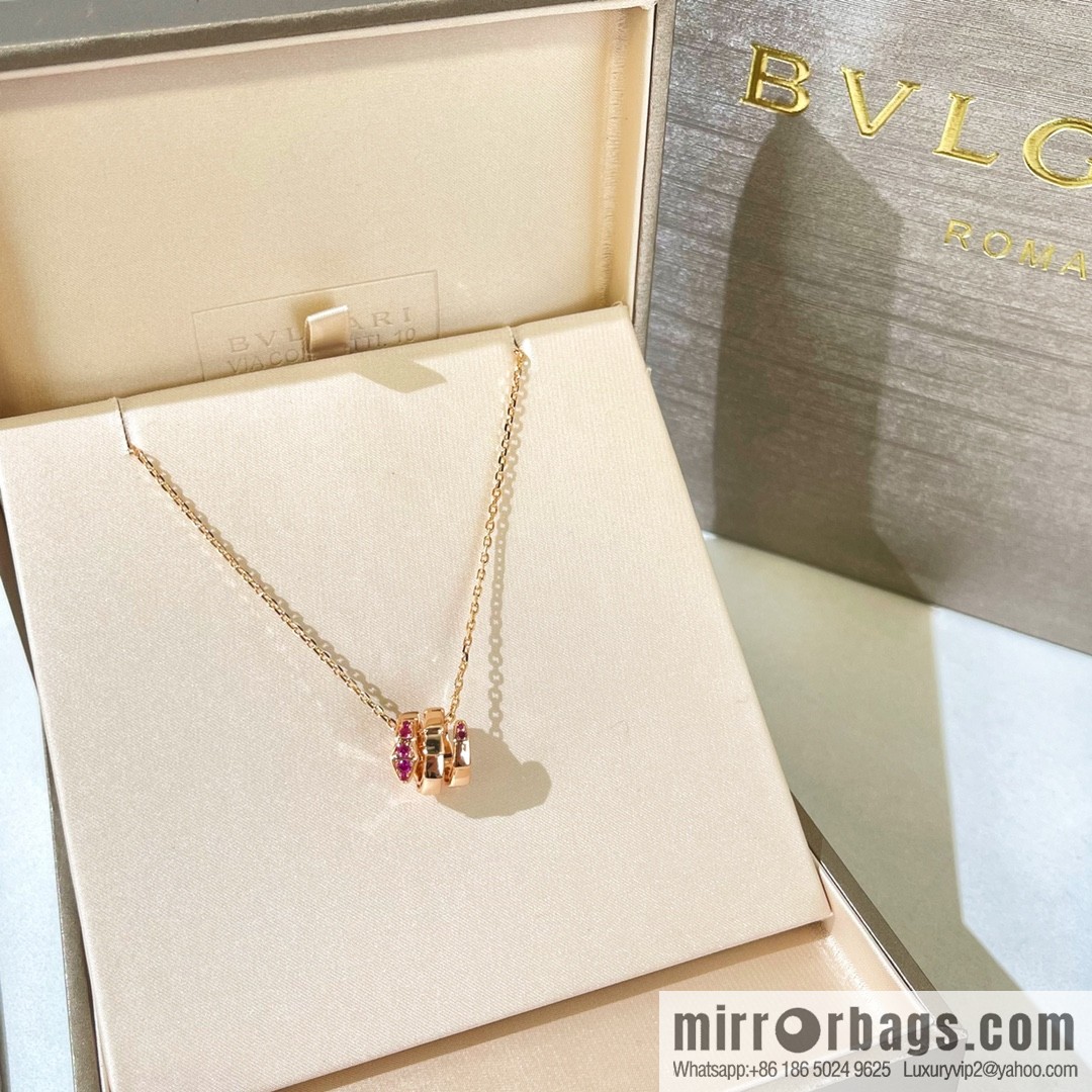 BVLGARI Bulgari classic snake bone pink diamond necklace