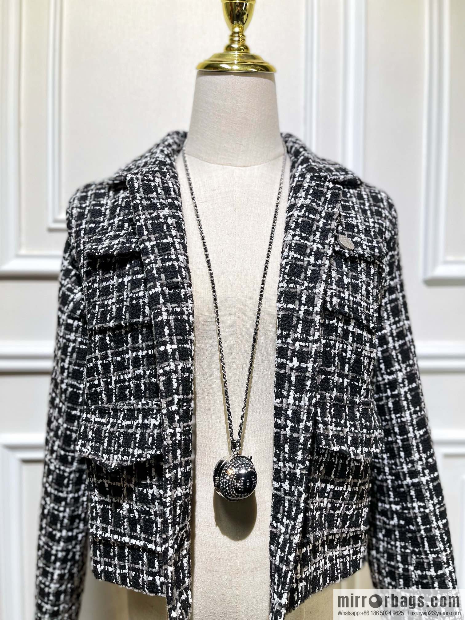 CHANEL Chanel full diamond double c mirror ball necklace sweater chain