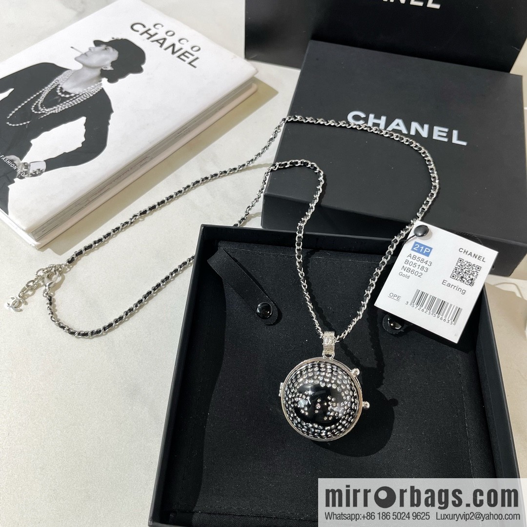 CHANEL Chanel full diamond double c mirror ball necklace sweater chain
