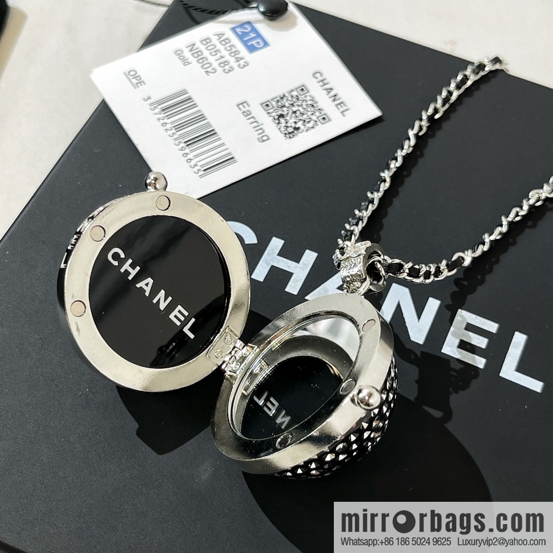 CHANEL Chanel full diamond double c mirror ball necklace sweater chain