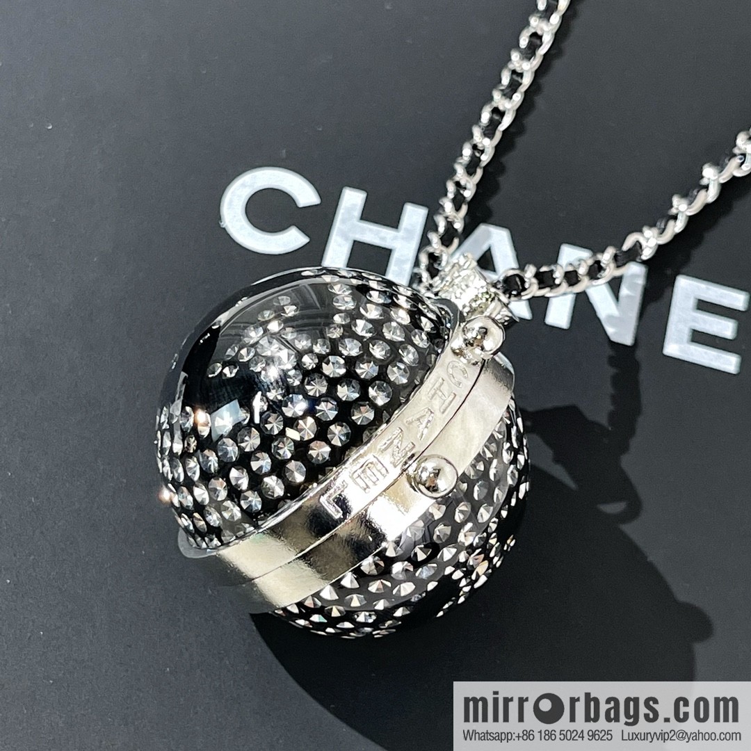 CHANEL Chanel full diamond double c mirror ball necklace sweater chain