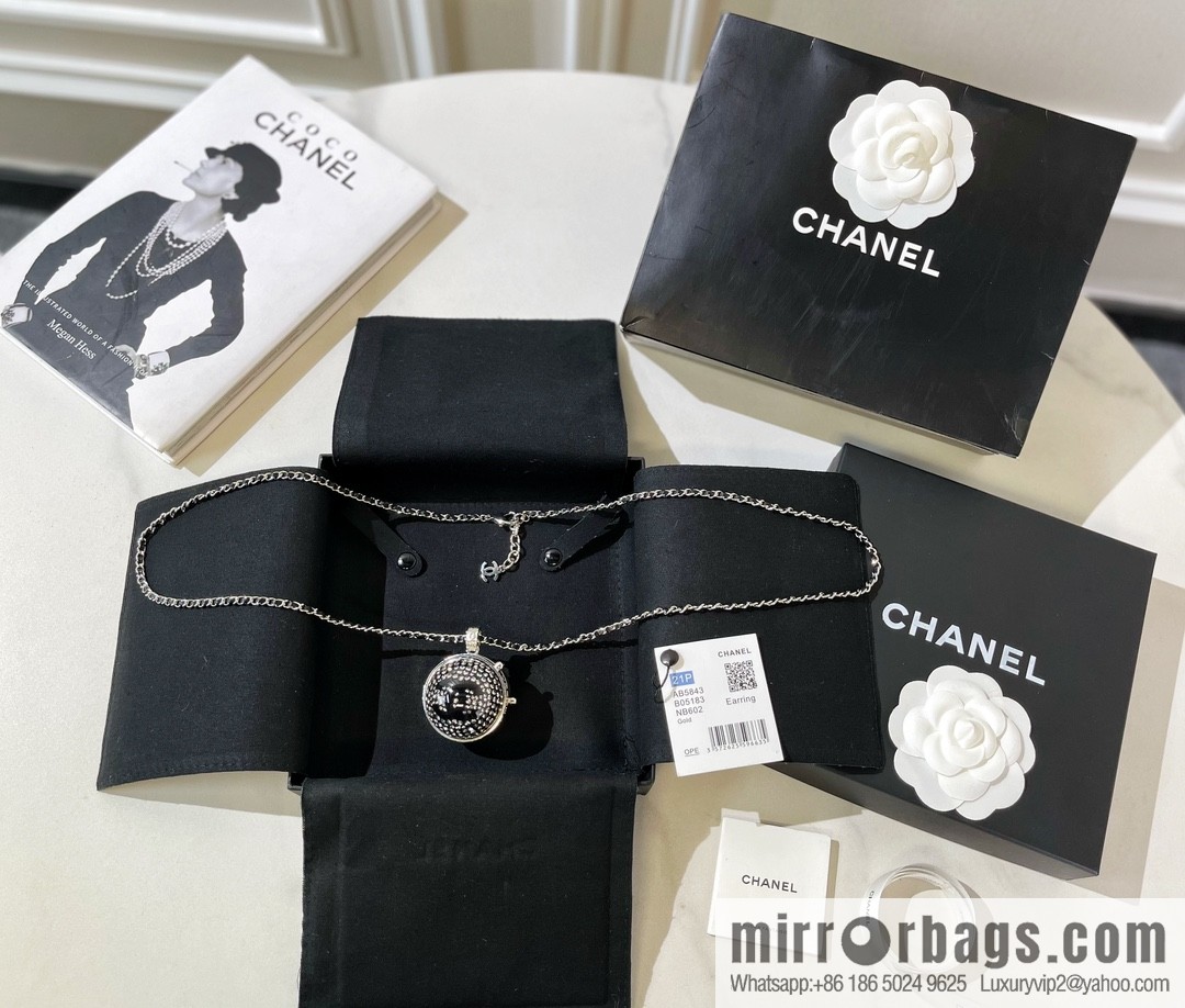 CHANEL Chanel full diamond double c mirror ball necklace sweater chain