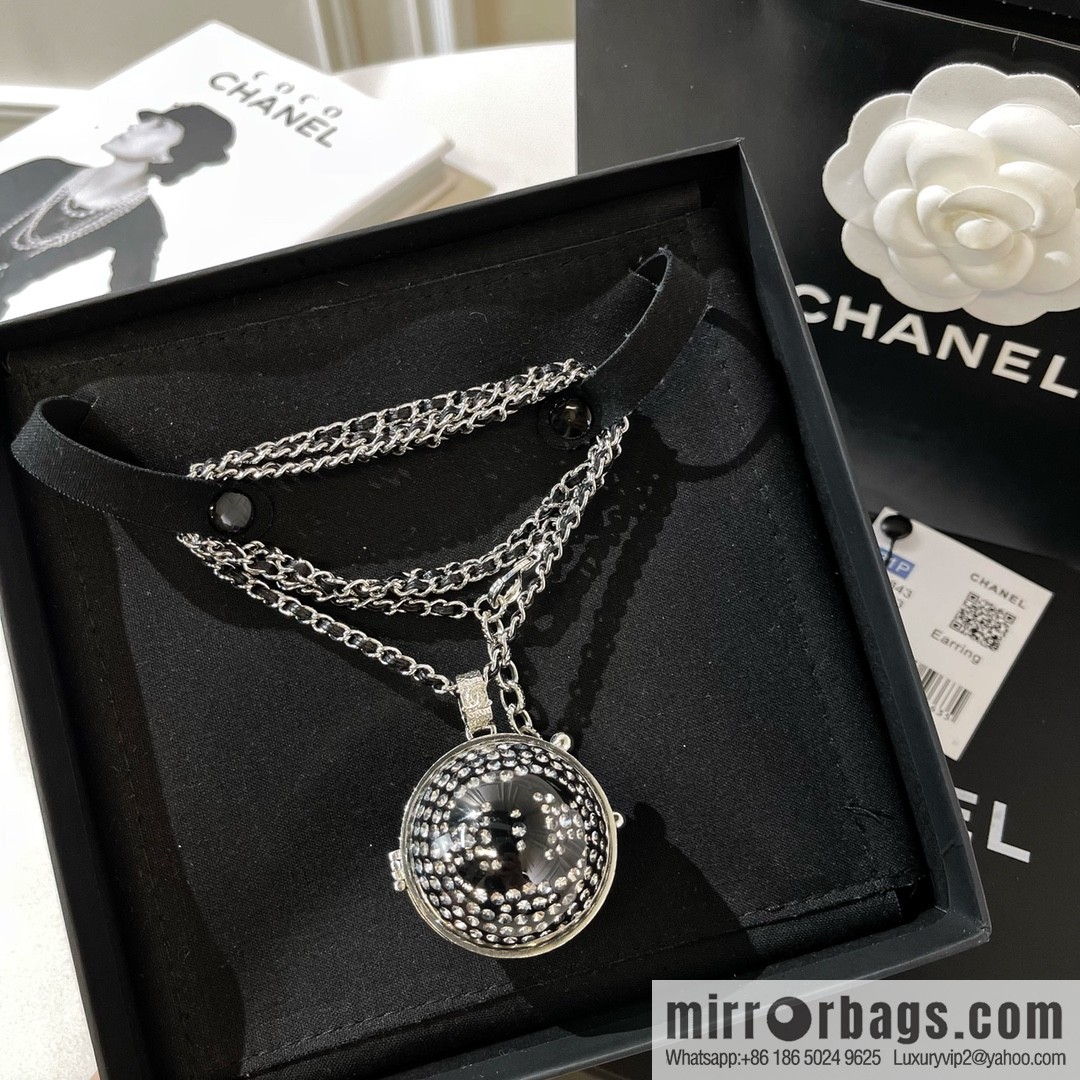 CHANEL Chanel full diamond double c mirror ball necklace sweater chain