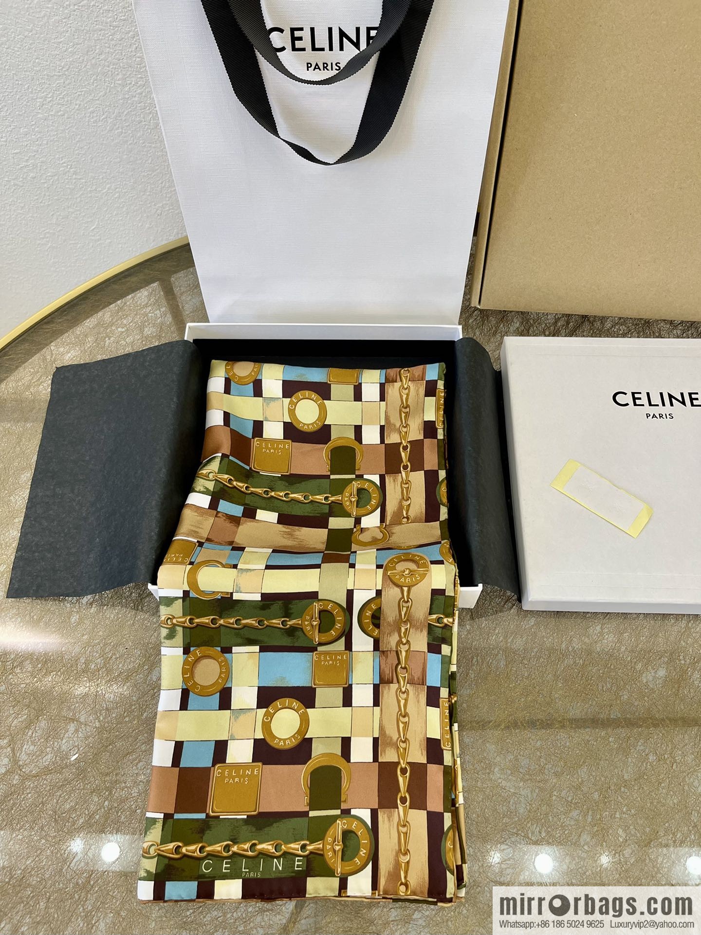 CELINE 100% silk medieval silk scarf