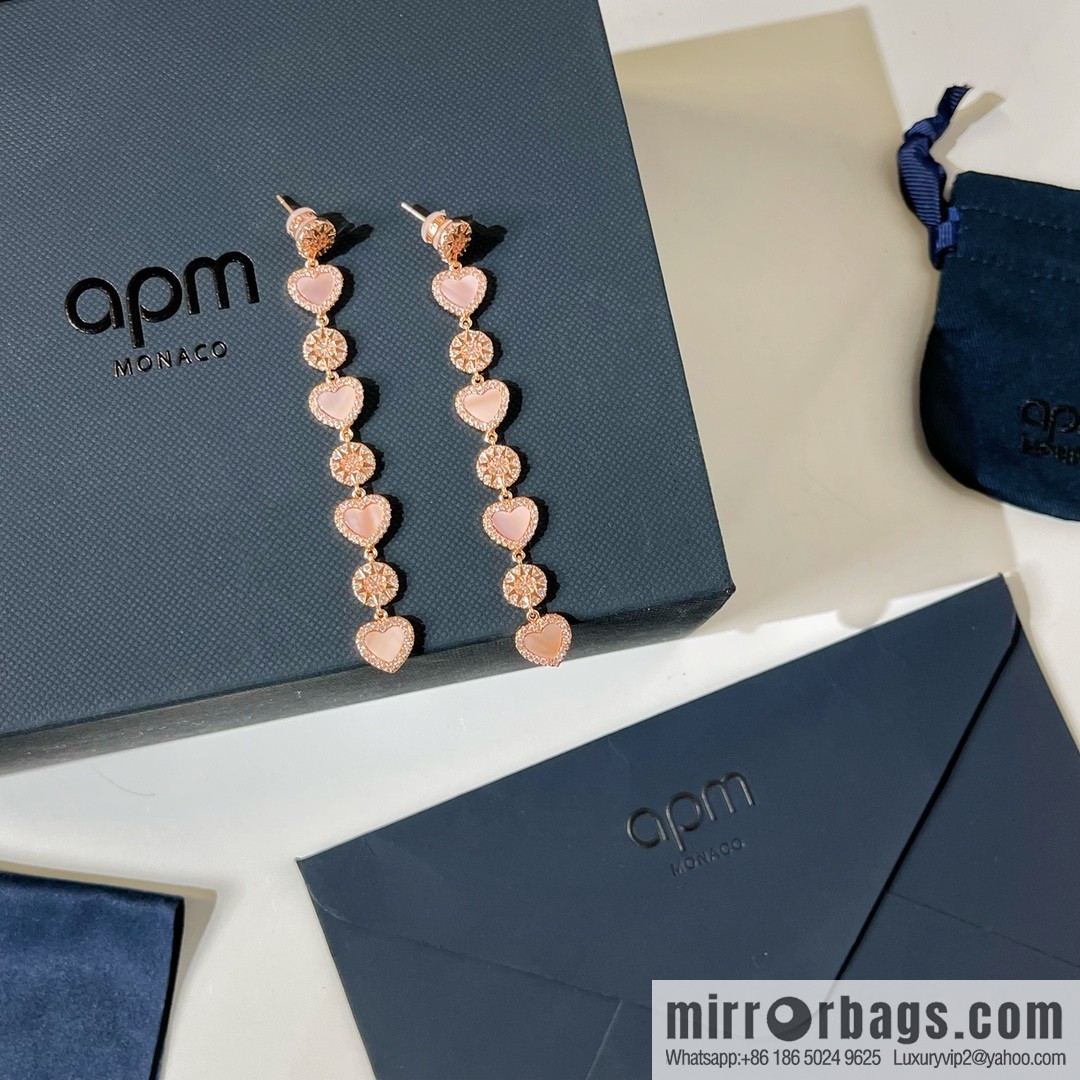 APM Monaco pink mother shell love pendant earrings