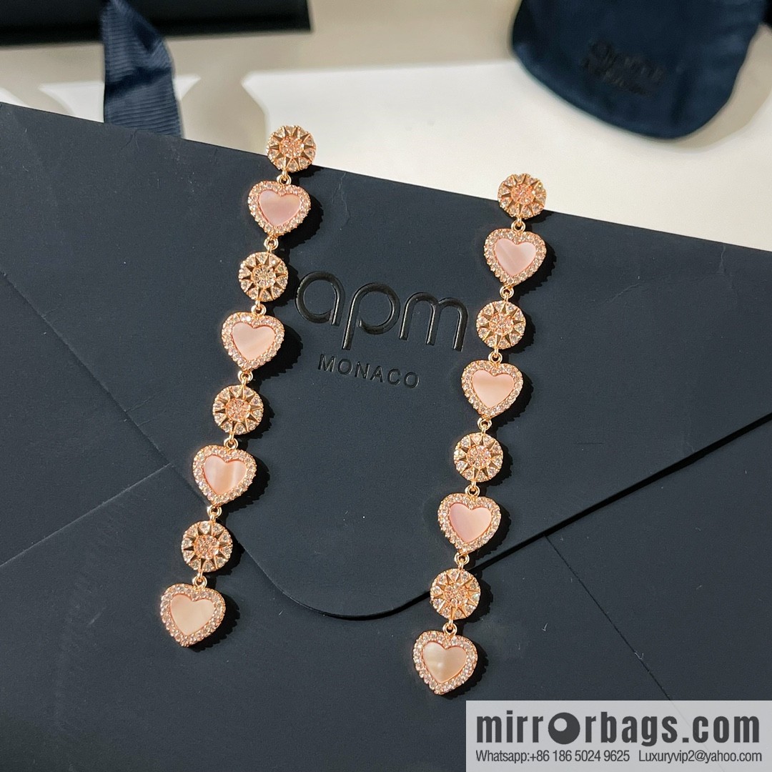 APM Monaco pink mother shell love pendant earrings