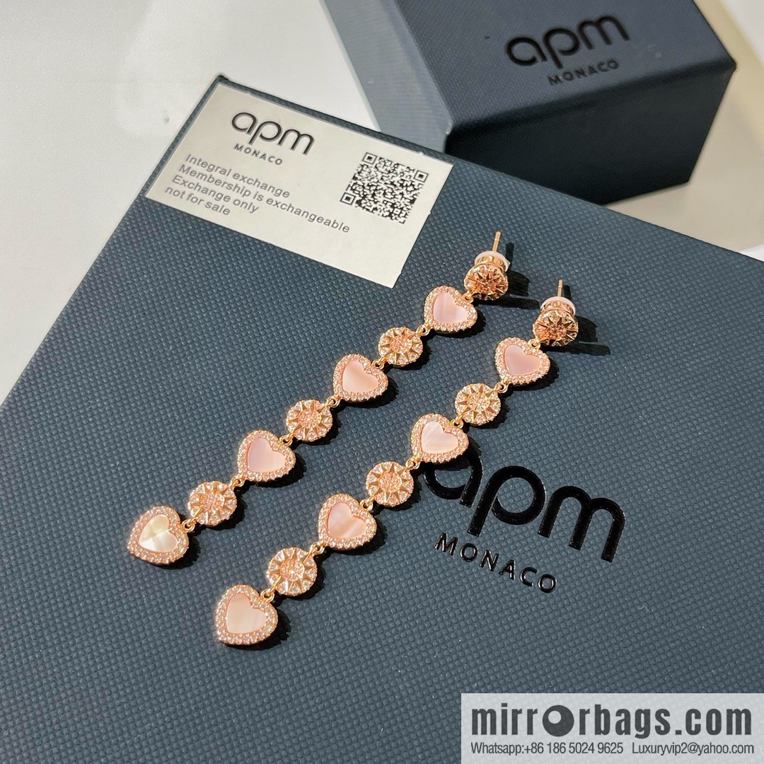 APM Monaco pink mother shell love pendant earrings