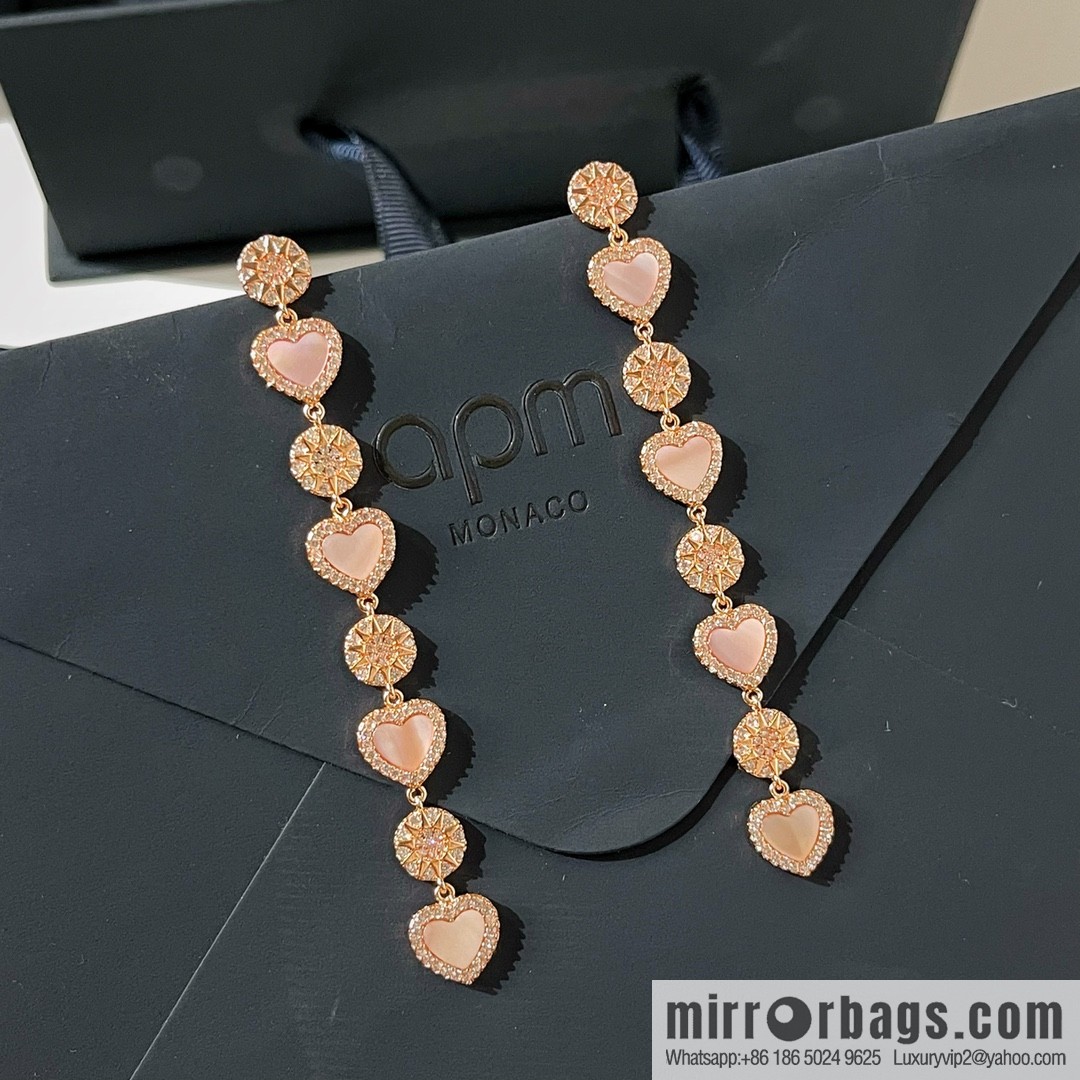 APM Monaco pink mother shell love pendant earrings