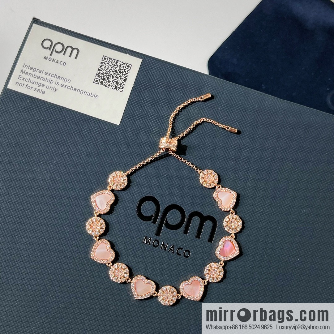 APM Monaco pink mother shell heart connected adjustable bracelet