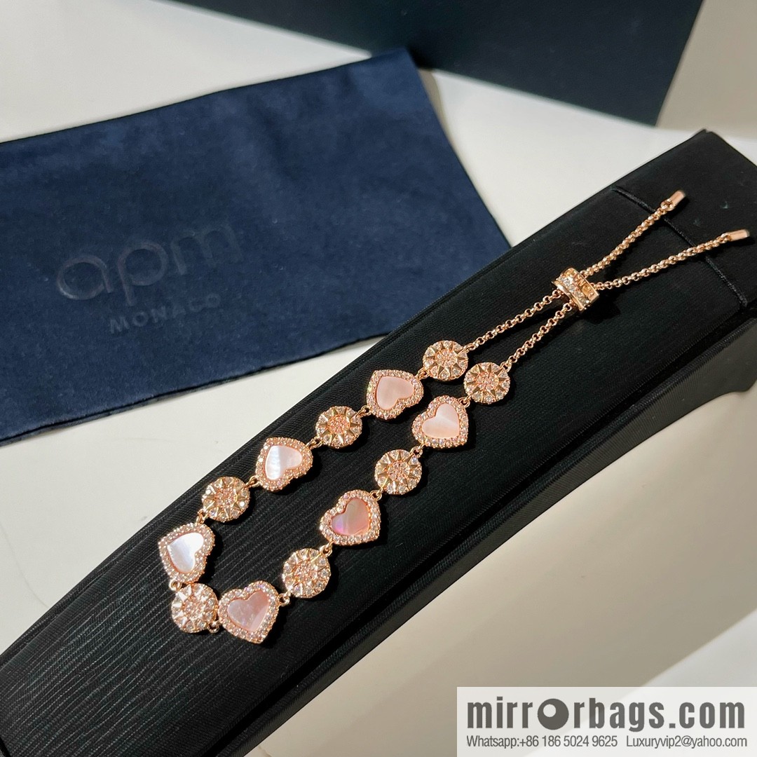 APM Monaco pink mother shell heart connected adjustable bracelet