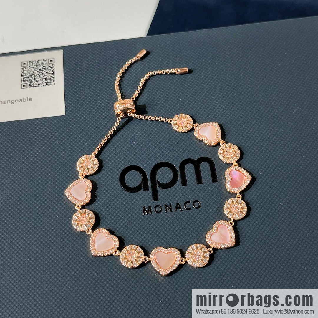APM Monaco pink mother shell heart connected adjustable bracelet