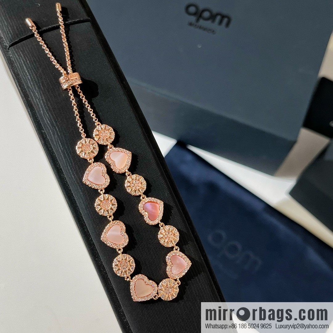 APM Monaco pink mother shell heart connected adjustable bracelet