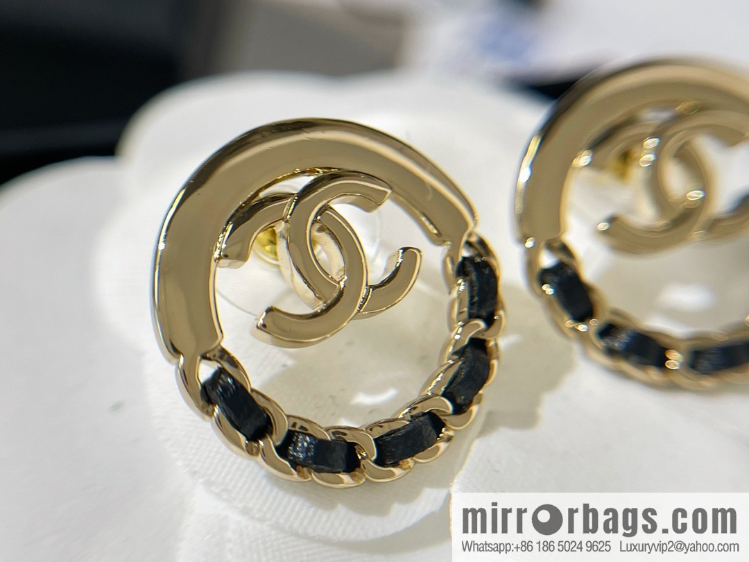 New ☑️ CHANEL Chanel double c black leather rope stud earrings