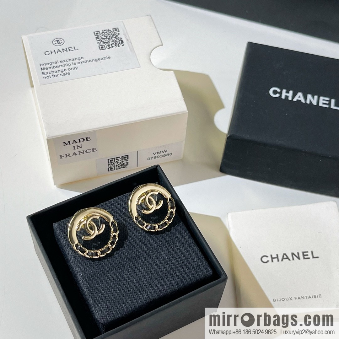New ☑️ CHANEL Chanel double c black leather rope stud earrings